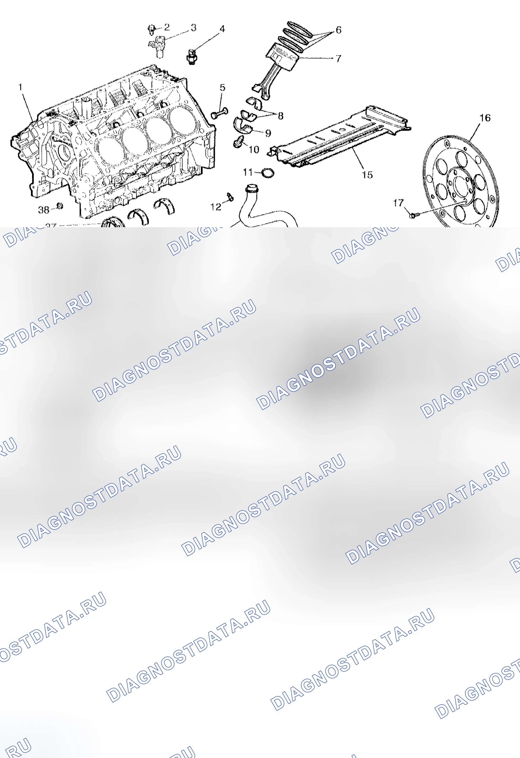 Рис. 28: Нижний узел двигателя. Chevrolet TrailBlazer I