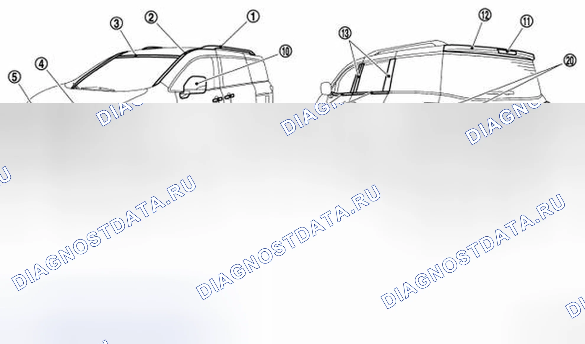 Рис. 279: Расположение пластмассовых деталей. Nissan Quest IV