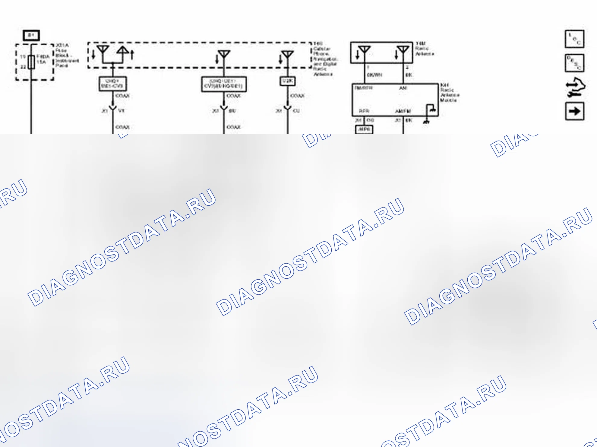 Рис. 1: Питание, земля, последовательные данные и антенны. Chevrolet Malibu VIII рестайлинг