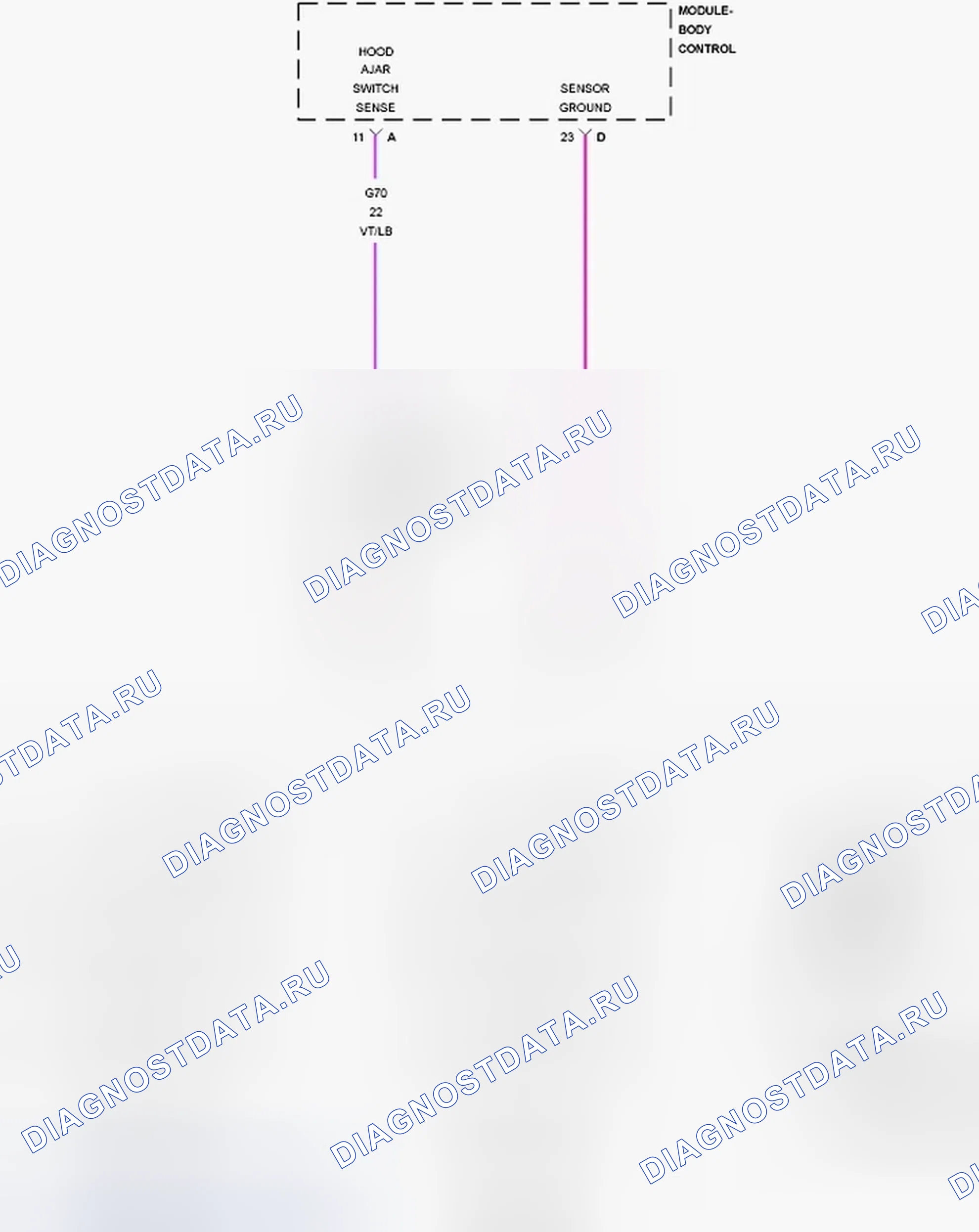 Рис. 306: B181E-13-HOOD Приоткрыто вход - обрыв цепи. Dodge Charger VI