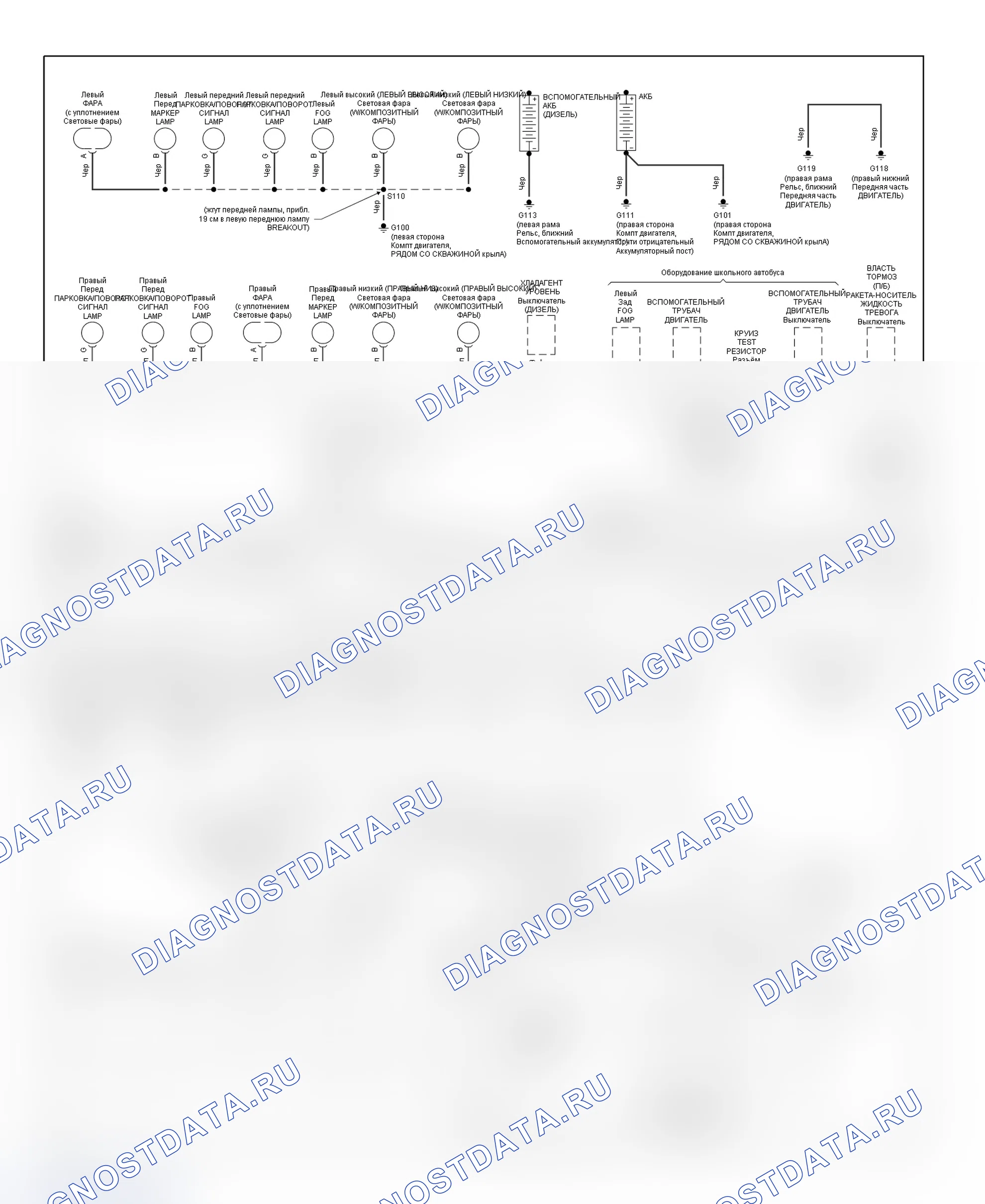 Рис. 61: Схема разводки заземления (Chevy Express и Savana - 1 из 4). Pontiac Grand AM V