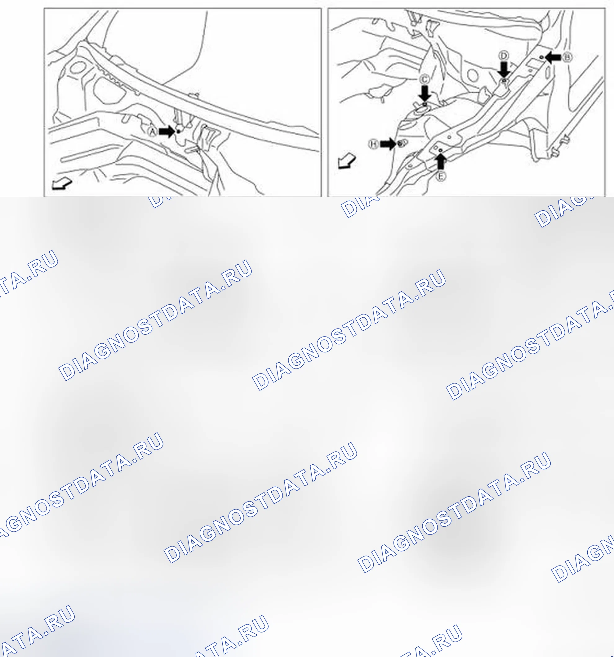 Рис. 333: ТОЧКИ ИЗМЕРЕНИЯ. Infiniti Q60 I