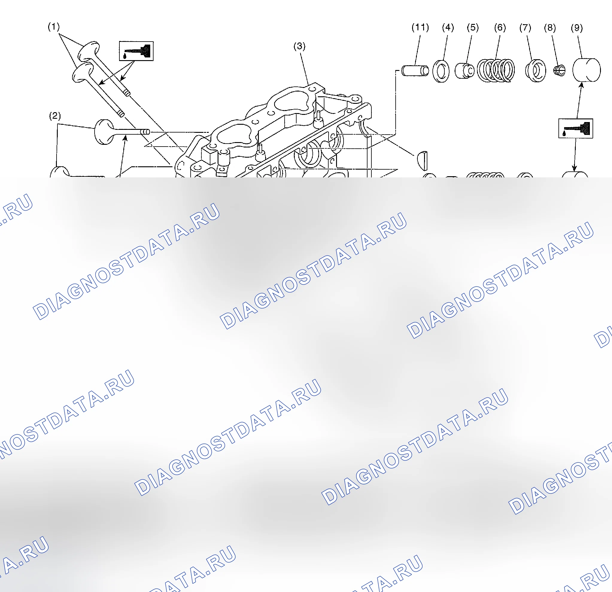Рис. 486: ГОЛОВКА ЦИЛИНДРА И КЛАПАН В СБОРЕ. Subaru Impreza WRX GD/GG рестайлинг