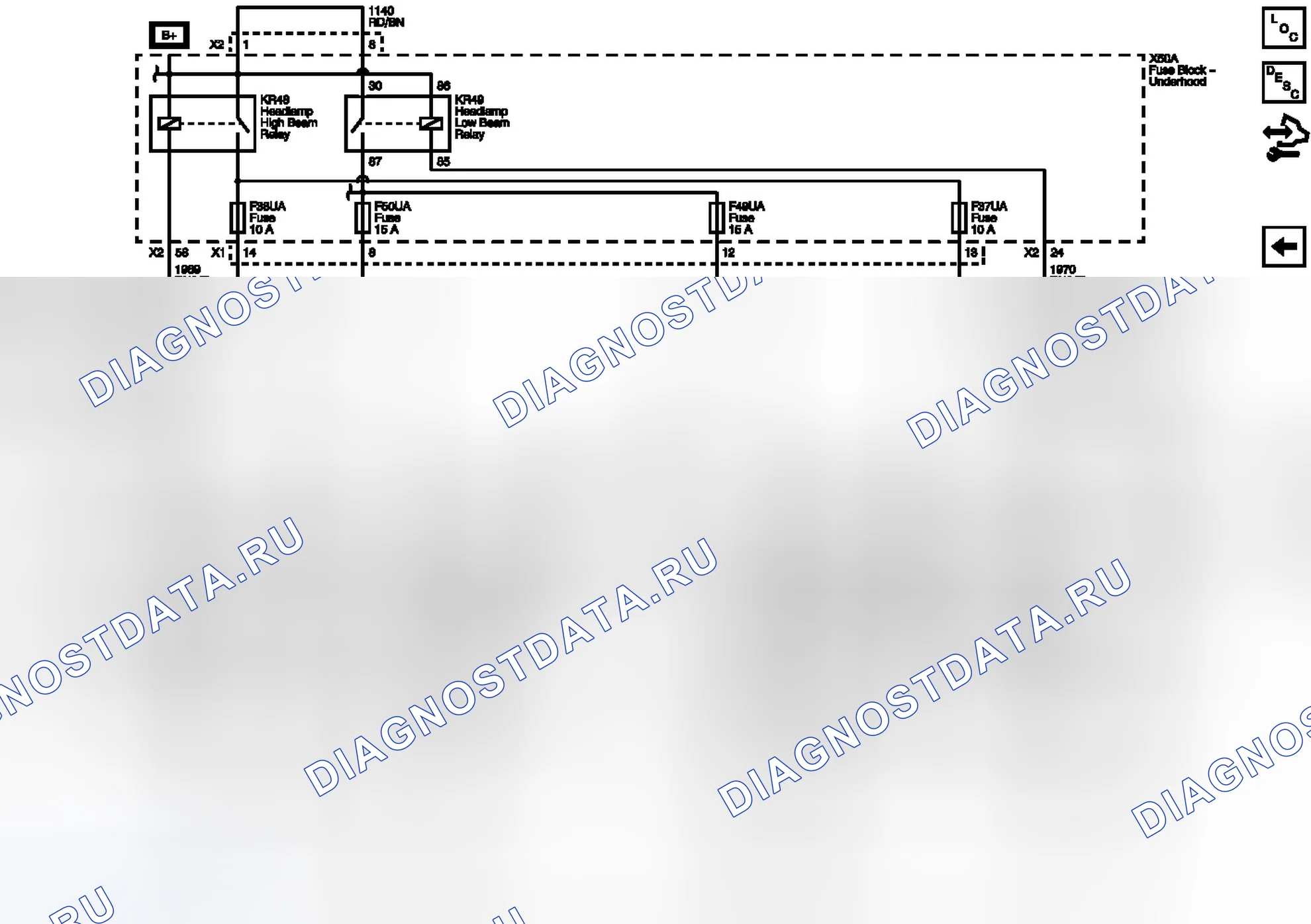 Рис. 3: Схема подключения ламп (T4f). Buick Regal V