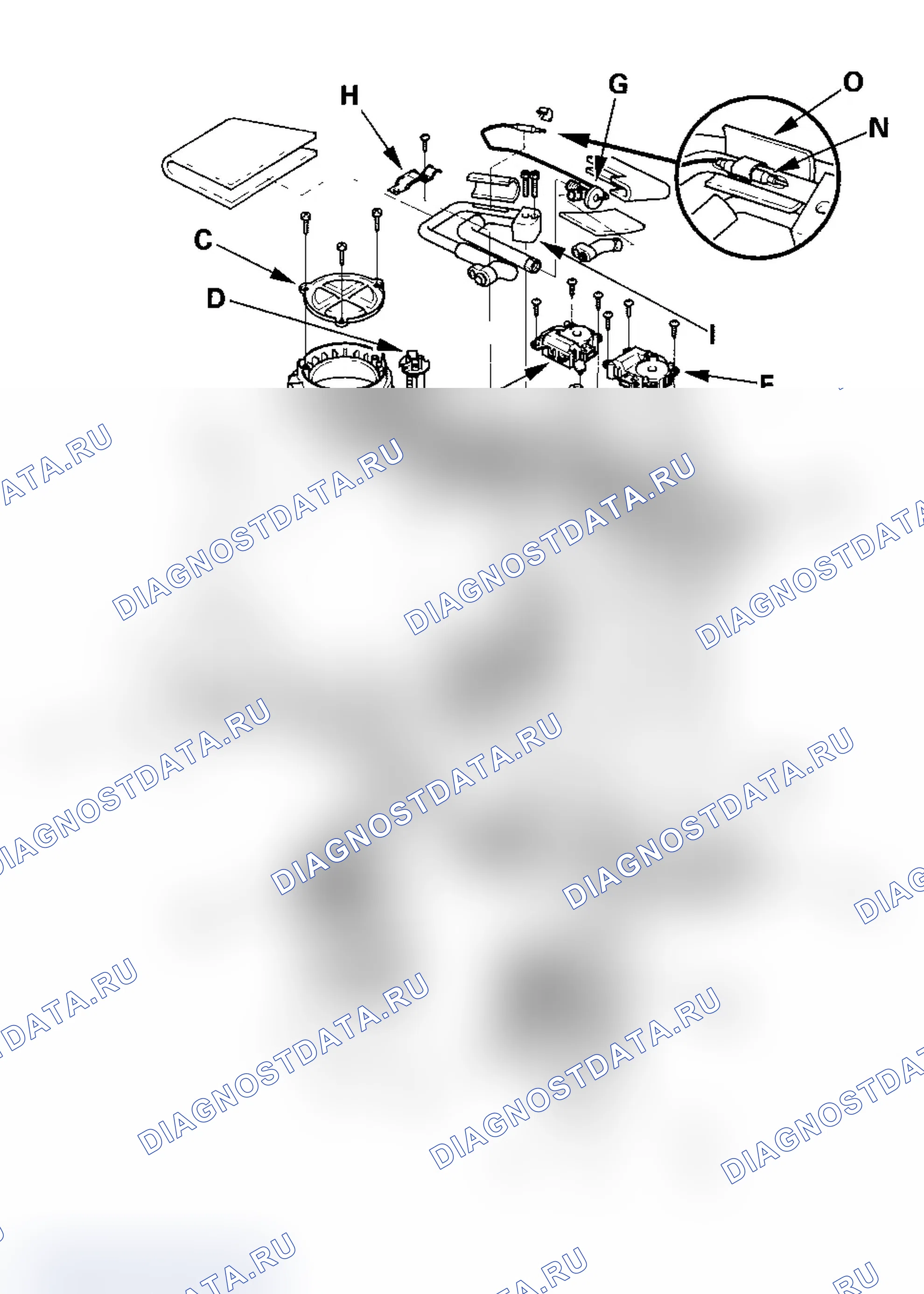 Рис. 40: Замена компонентов заднего отопителя-кондиционера. Acura MDX I