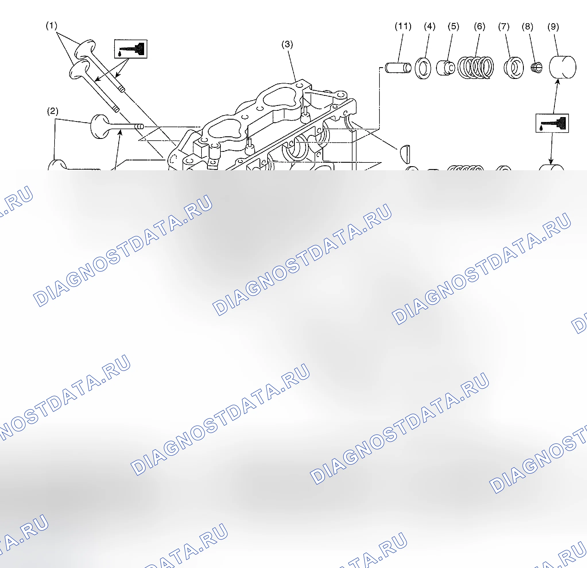 Рис. 486: ГОЛОВКА ЦИЛИНДРА И КЛАПАН В СБОРЕ. Subaru Impreza GD/GC/GG рестайлинг