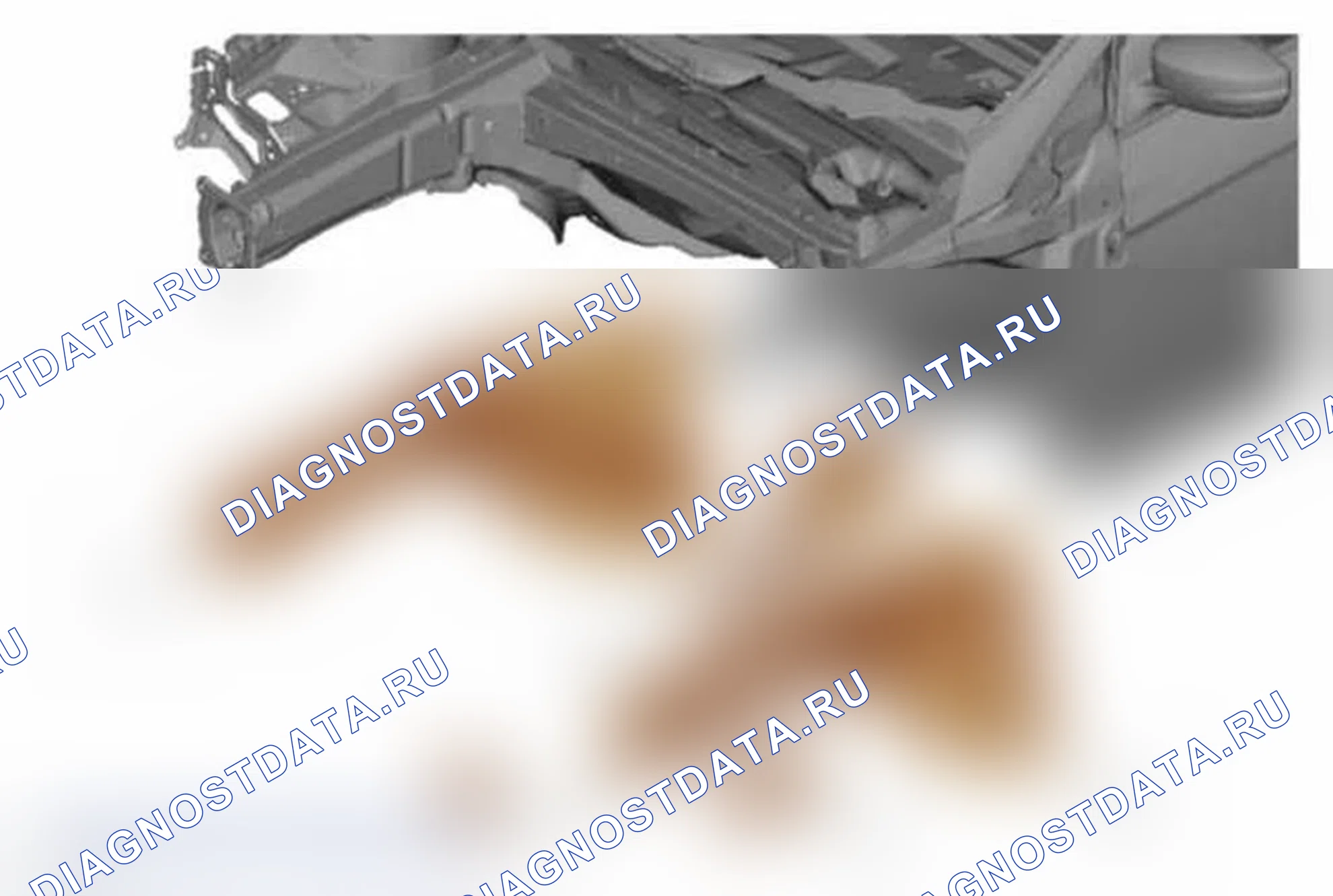 Рис. 130: Передняя рамная направляющая/фартук в сборе. Ford Focus III