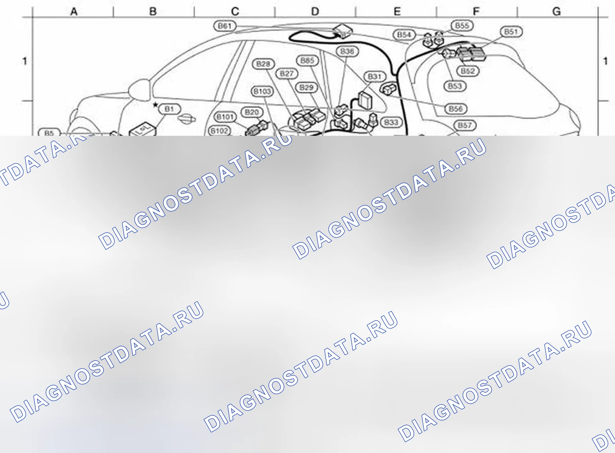 Рис. 65: Идентификация жгута тела и соединителя (1 из 2). Infiniti FX45 I рестайлинг
