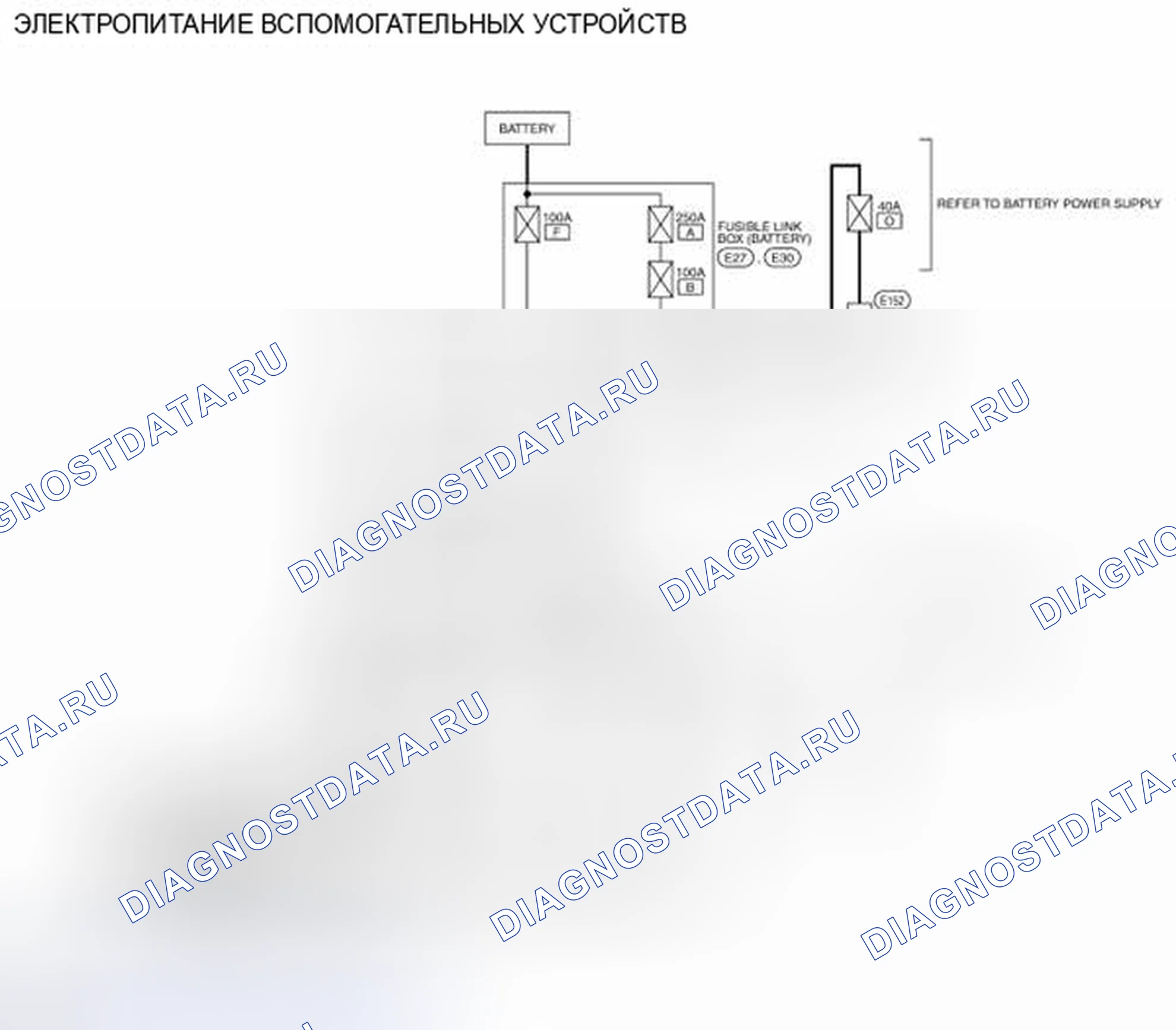 Рис. 40: электросхема - ЭЛЕКТРОПИТАНИЕ ВСПОМОГАТЕЛЬНЫХ УСТРОЙСТВ. Nissan Pathfinder IV рестайлинг