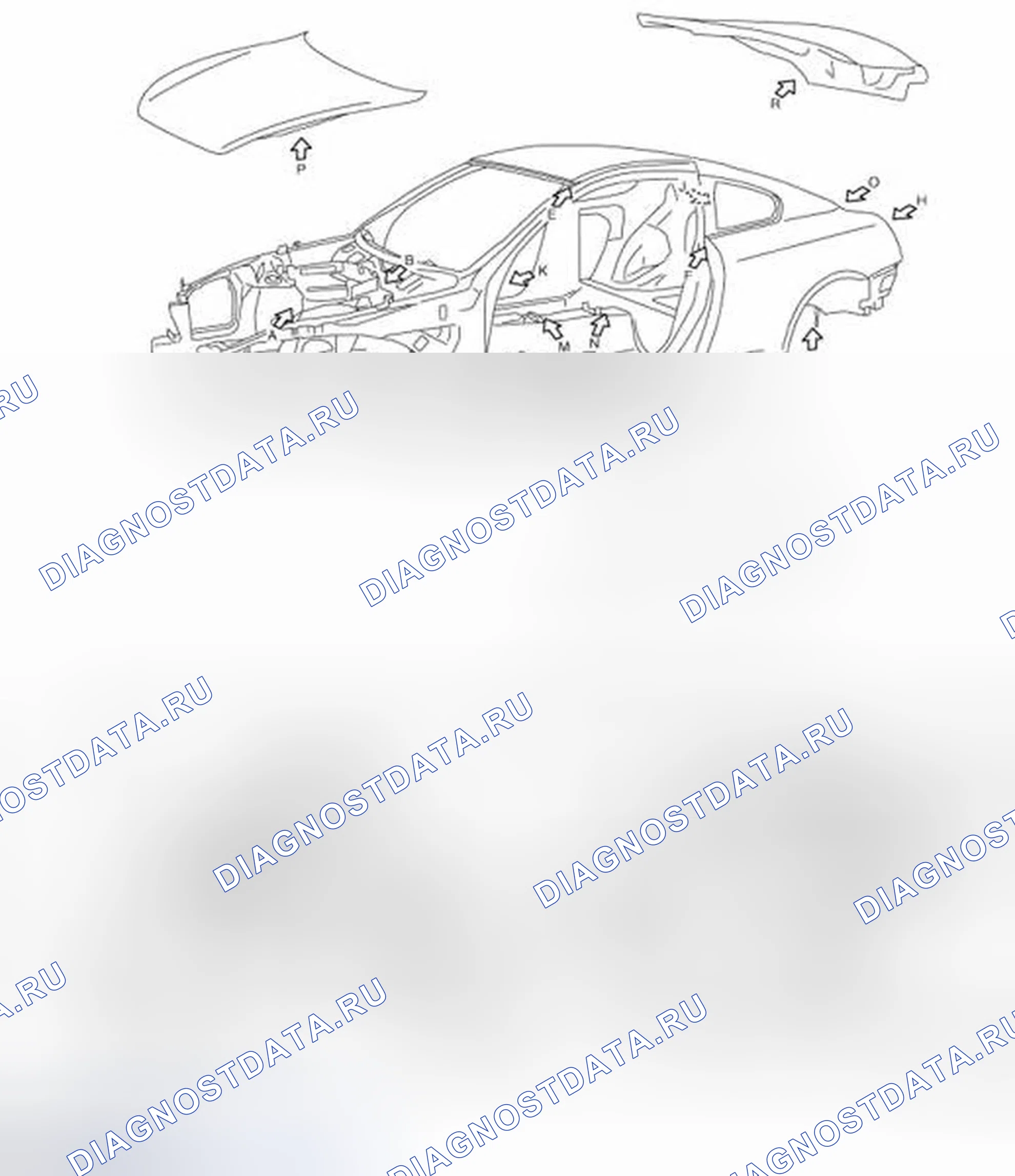 Рис. 277: ОПИСАНИЕ внешней и внутренней отделки кузова. Infiniti Q60 I
