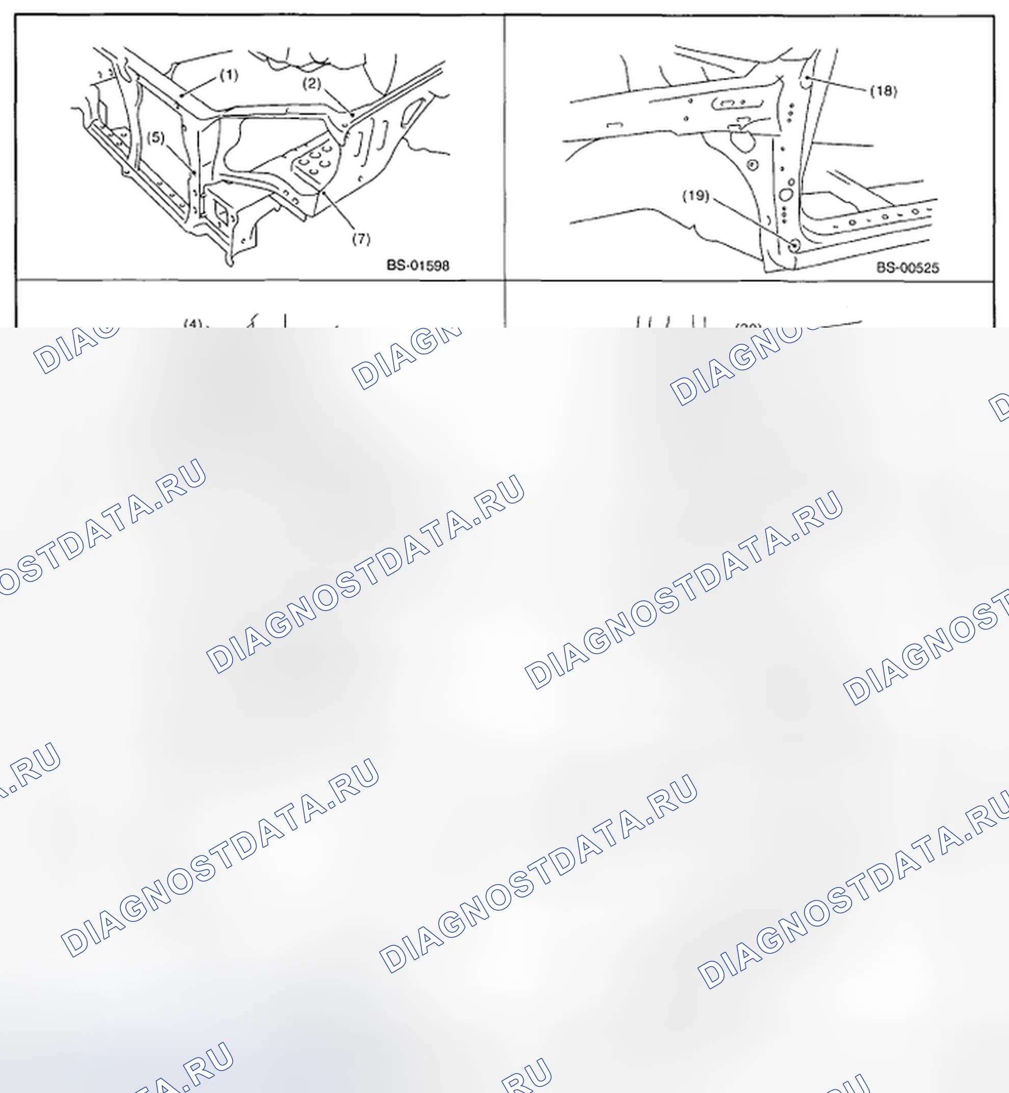 Рис. 45: Определение опорных точек (1 из 3). Subaru Impreza GD/GC/GG рестайлинг 2