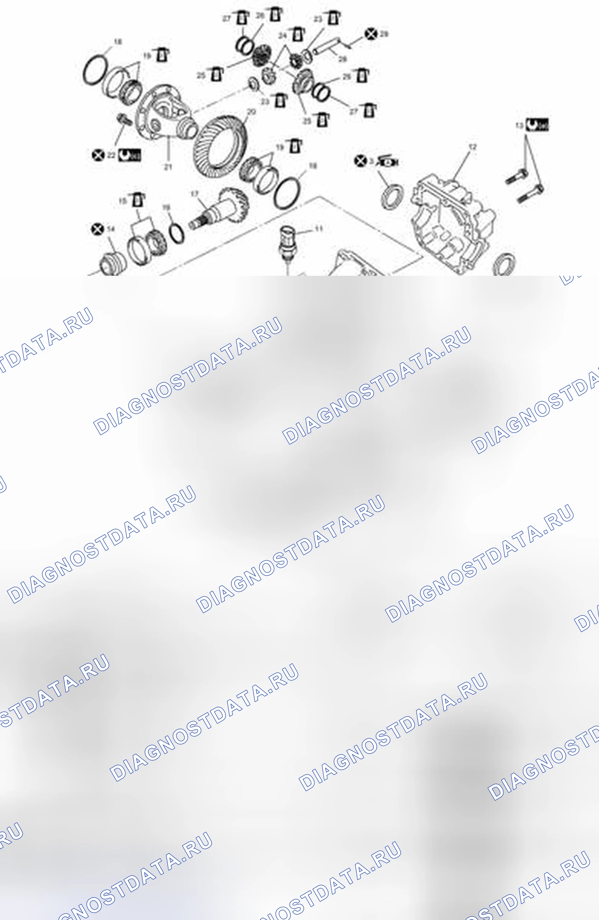 Рис. 105: Компоненты заднего дифференциала. Suzuki SX4 I рестайлинг