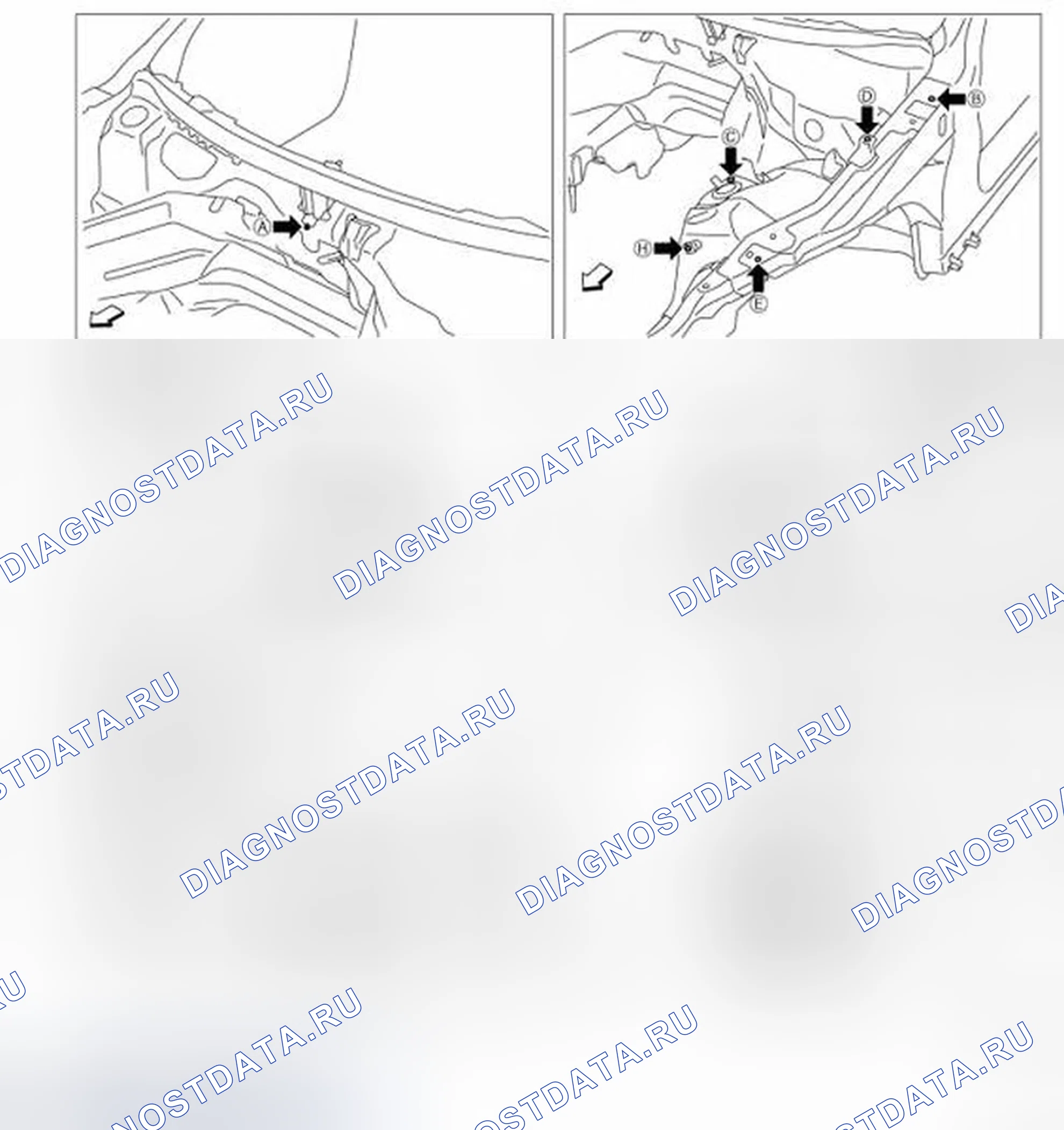 Рис. 583: Точки измерения. Infiniti G37 IV рестайлинг
