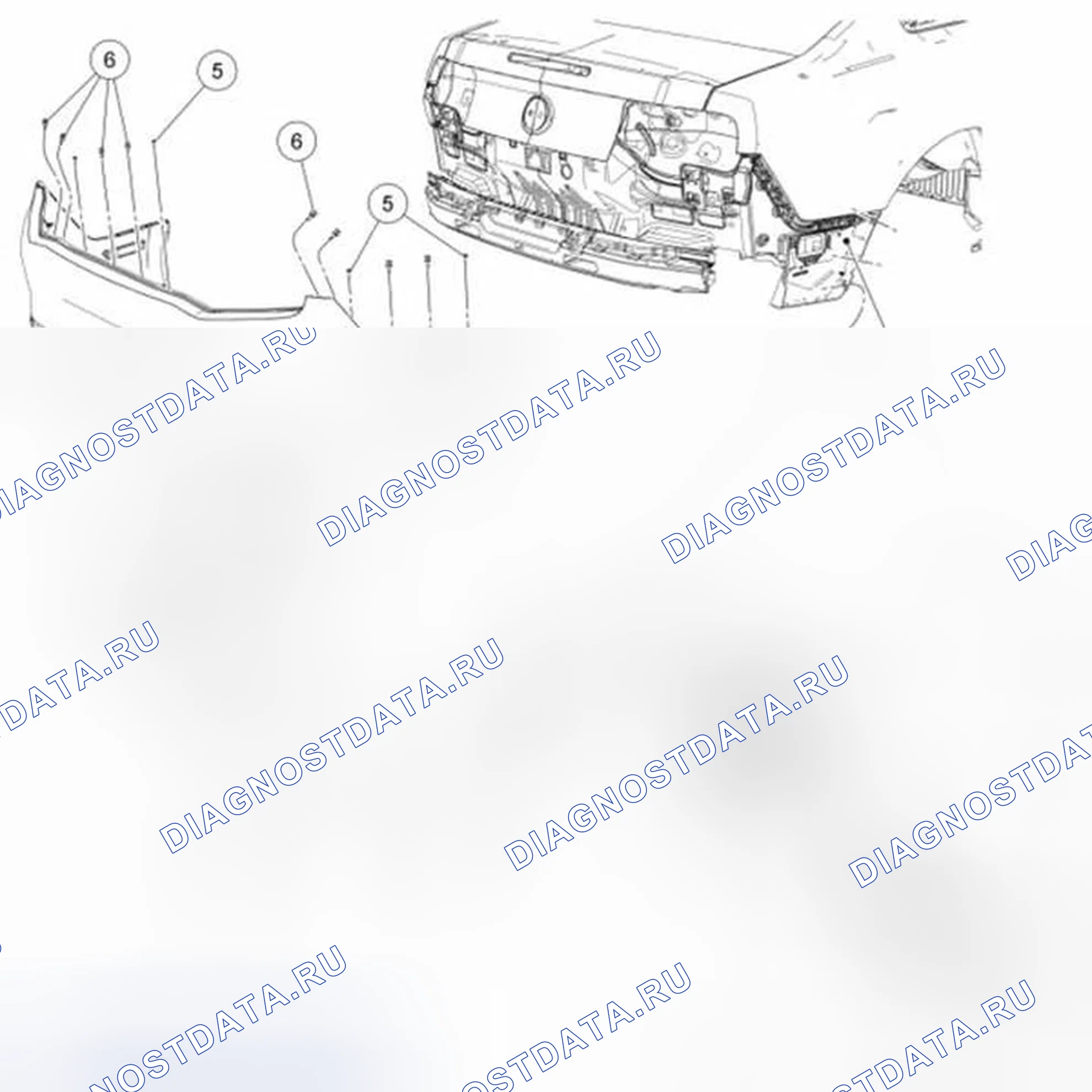 Рис. 4: Бампер - разнесенный вид, сзади. Ford Mustang V рестайлинг