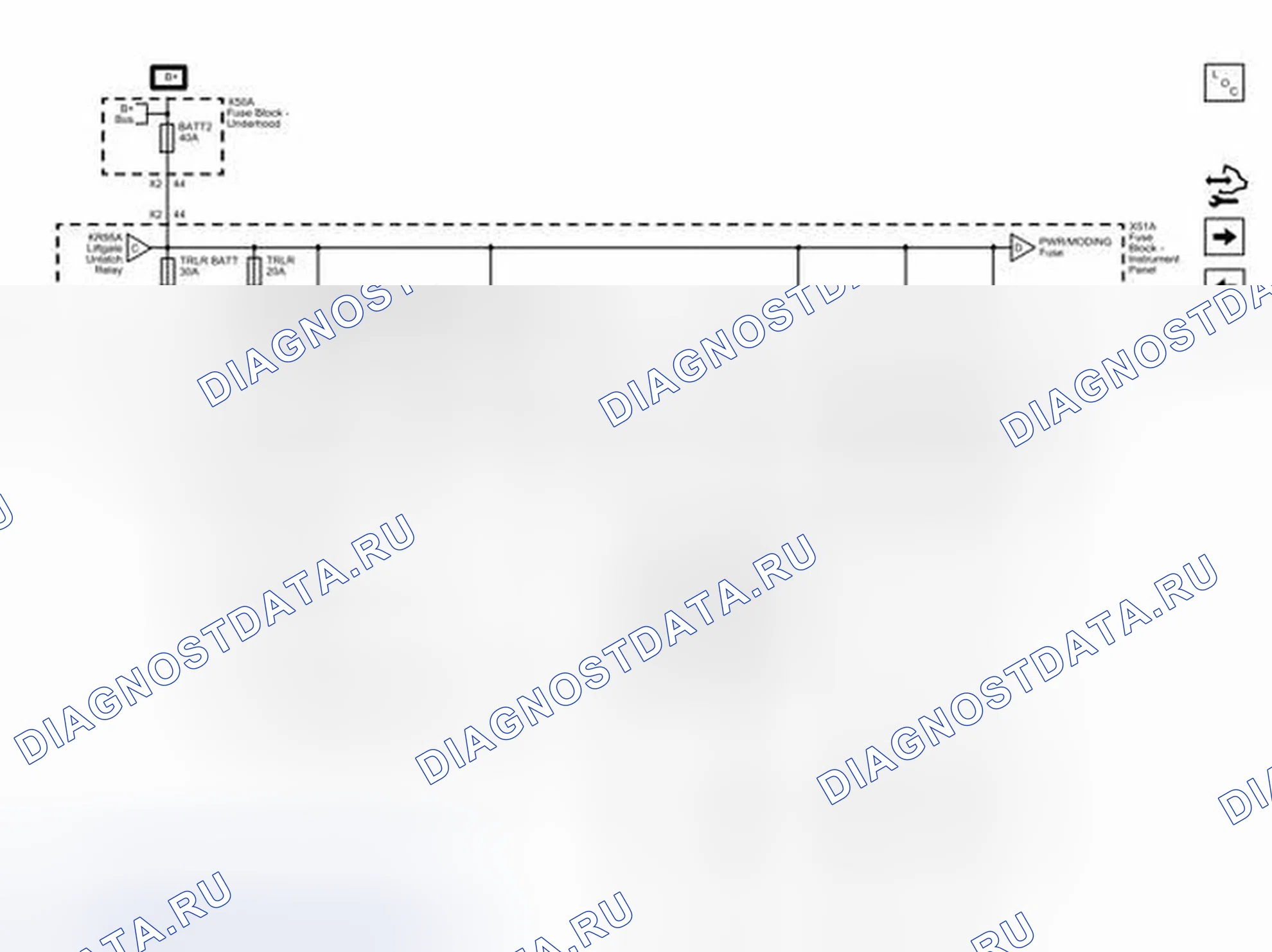 Рис. 52: BATT2, AMP, AWD / VENT, HTD сиденье Pwr, STR / WHL, TRLR и TRLR BATT Предохранители. Chevrolet Captiva I рестайлинг 2