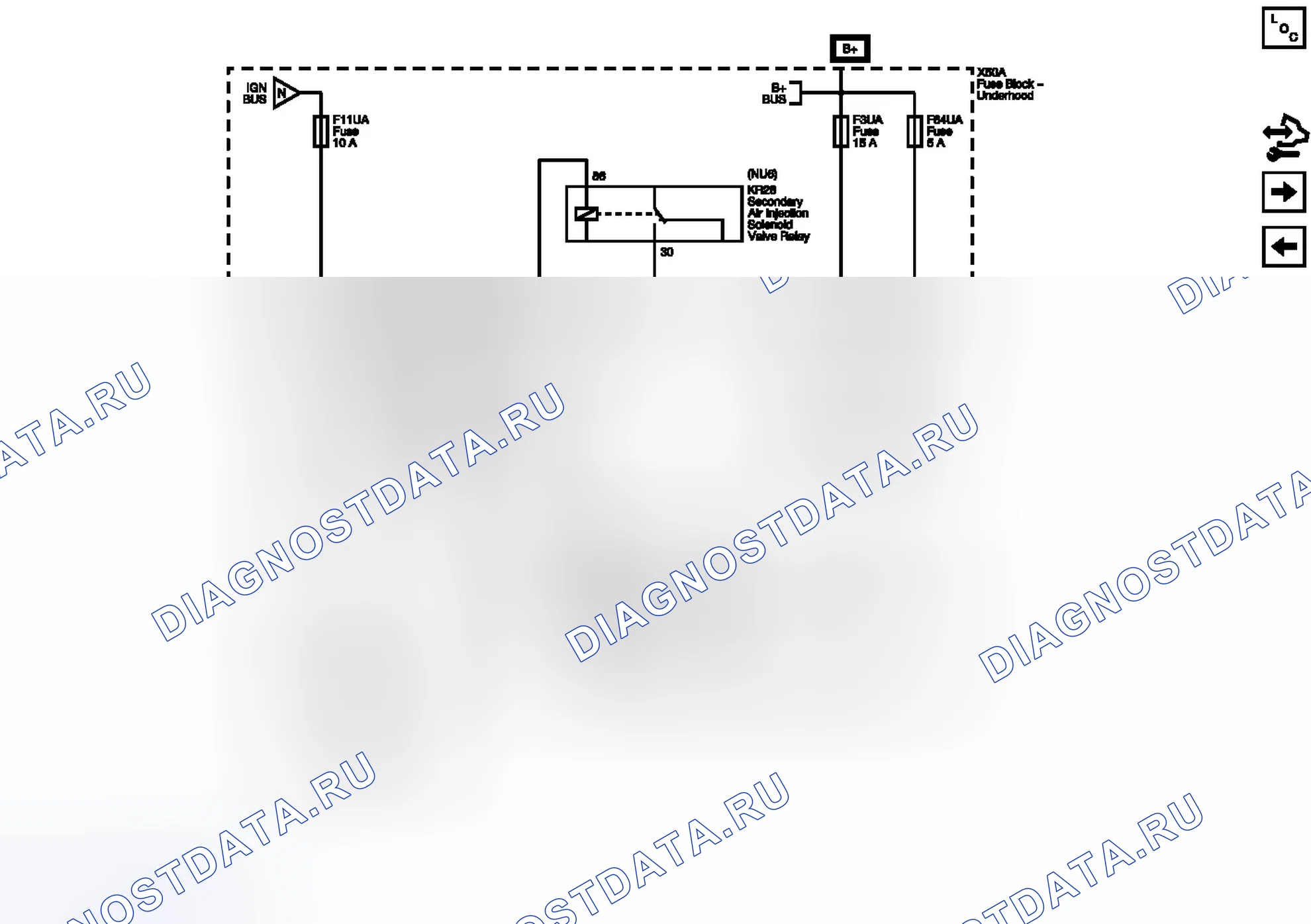 Рис. 54: Схемы подключения предохранителей F3UA, F11UA и F64UA. Buick Regal V