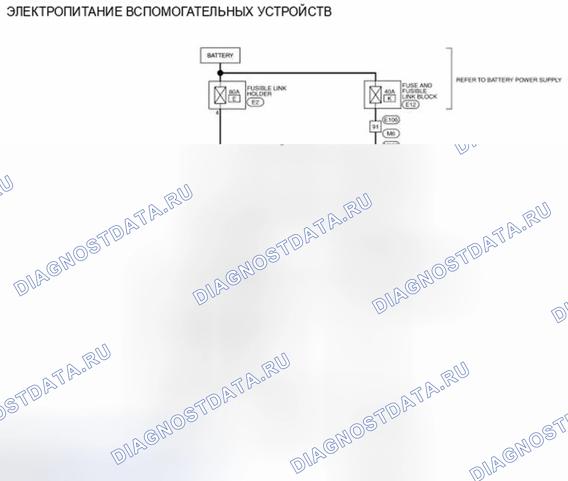 Рис. 42: электросхема - ЭЛЕКТРОПИТАНИЕ ВСПОМОГАТЕЛЬНЫХ УСТРОЙСТВ. Infiniti QX50 I