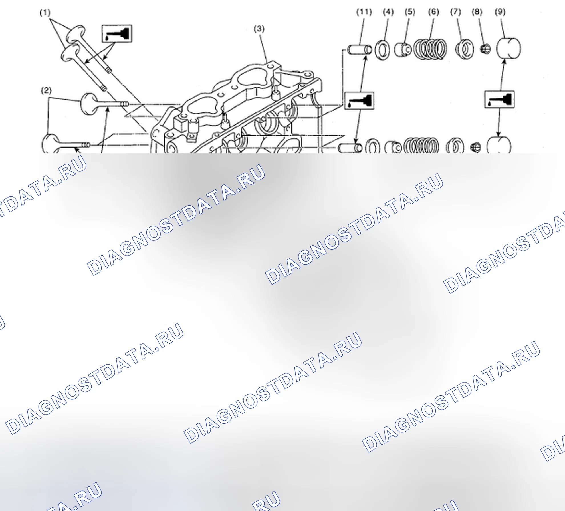 Рис. 136: Разнесенный вид компонентов головки цилиндров. Subaru Impreza GD/GC/GG рестайлинг 2