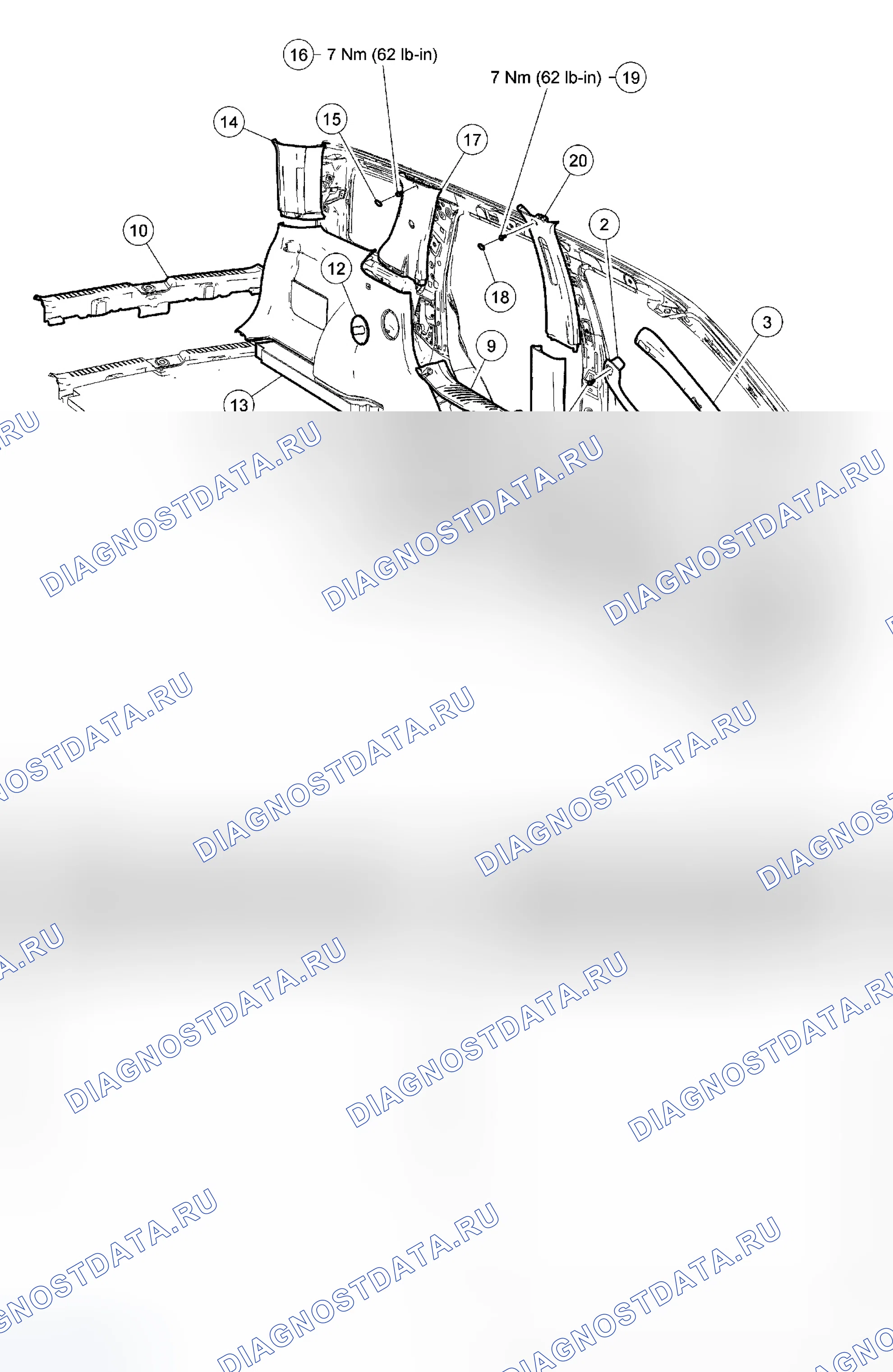 Рис. 1: Внутренняя отделка - покомпонентный вид. Ford Escape I рестайлинг