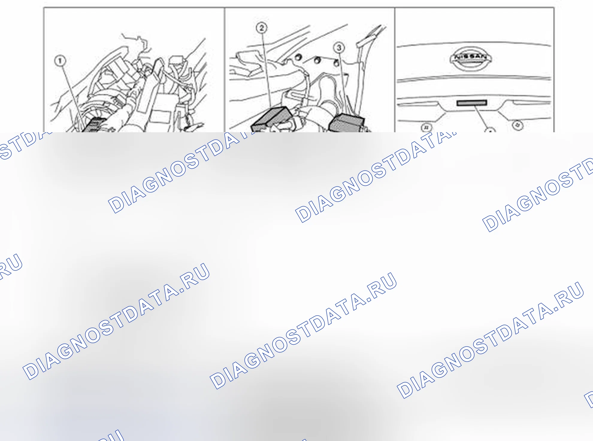 Рис. 130: Расположение компонентов и разъемов кабелей. Nissan Sentra B16 рестайлинг