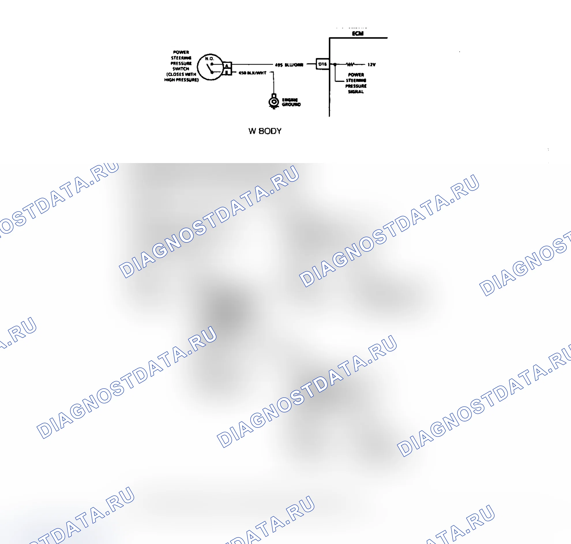 Рис. 625: Блок-схема PSPS (корпус «W»). Oldsmobile Cutlass Ciera I