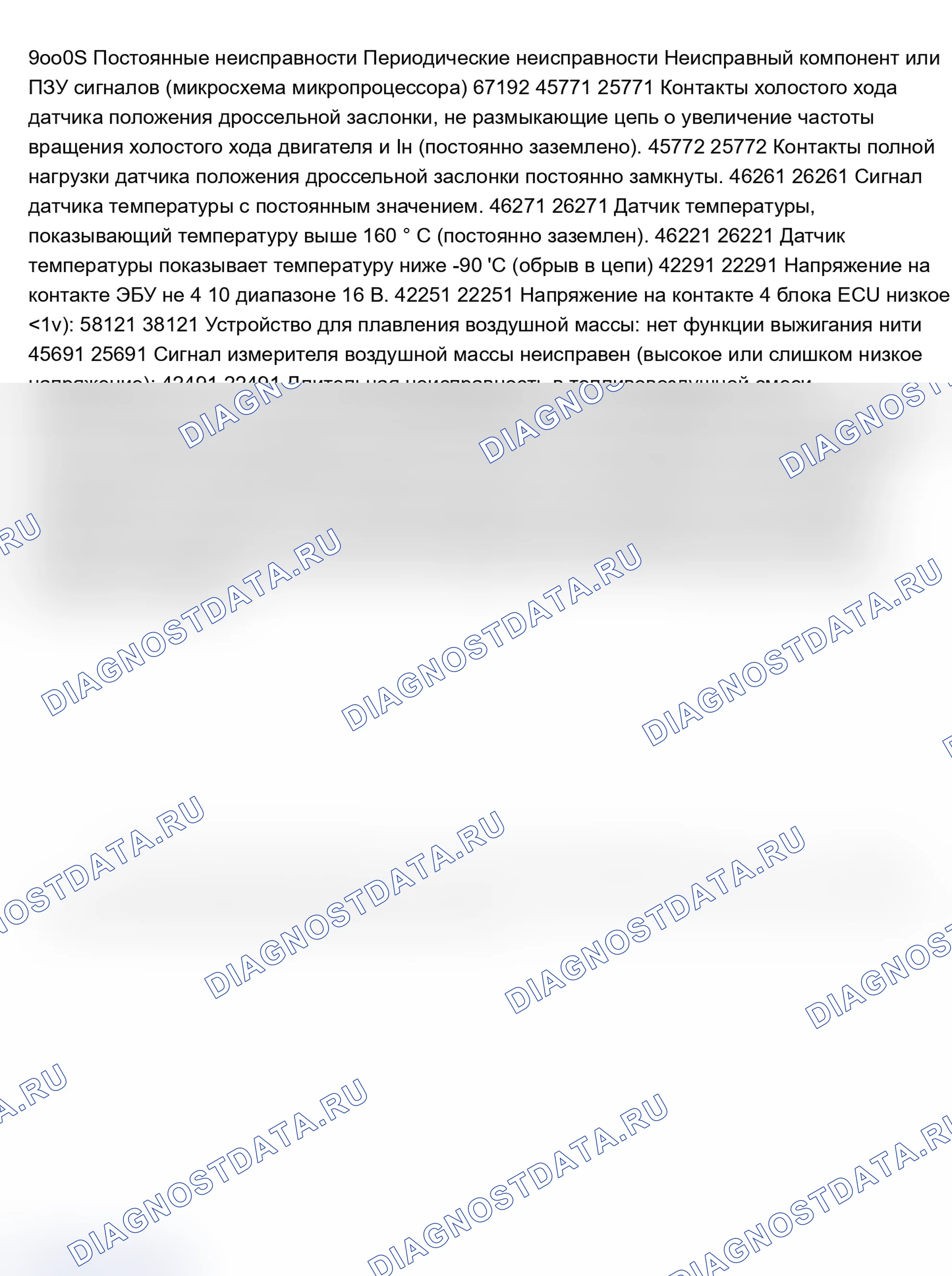 Рис. 2: КОДЫ НЕИСПРАВНОСТЕЙ (С ПОМОЩЬЮ ТЕСТЕРА ISAT SCAN). Saab 9000 I