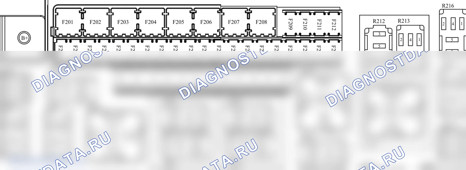 Блок предохранителей моторного отсека F201, F209, F210, F211, F212, F213, F214, F215, F216, F217, F218, F219, F220, F221, F222, F223, F224, F225, F226, F227, F228, F229, F230, F231, F232, F233, F234, F235, F236, F237, F238, F239, F240, F241, F242, F243, F. Tank 300 II