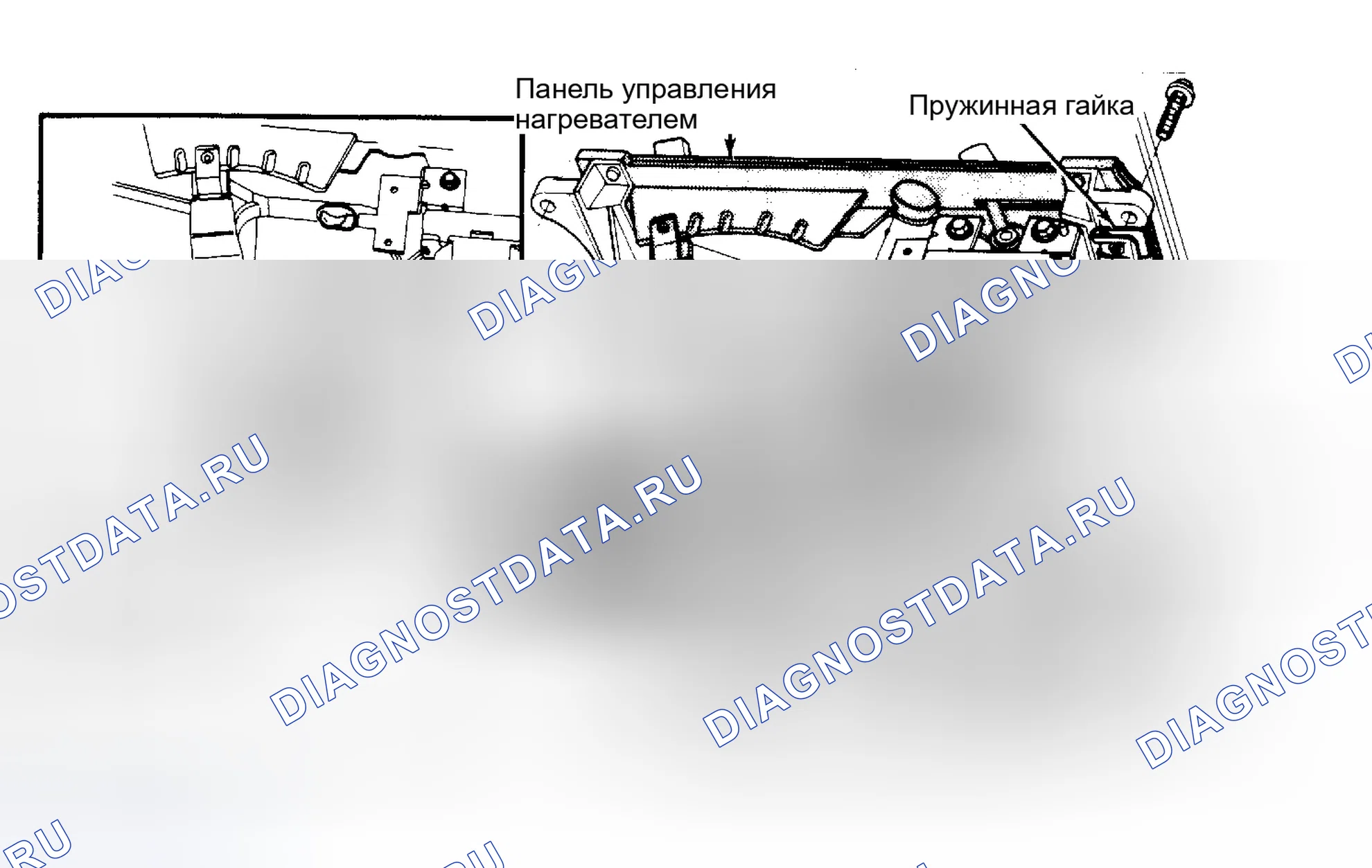 Рис. 2: Демонтаж панели управления нагревателем (модели Bronco II и Ranger). Отсоедините защелкивающиеся флажки контрольного кабеля с помощью клещей с игольчатым носом. Любезно предоставлено Ford Motor Co.. Ford Bronco II I