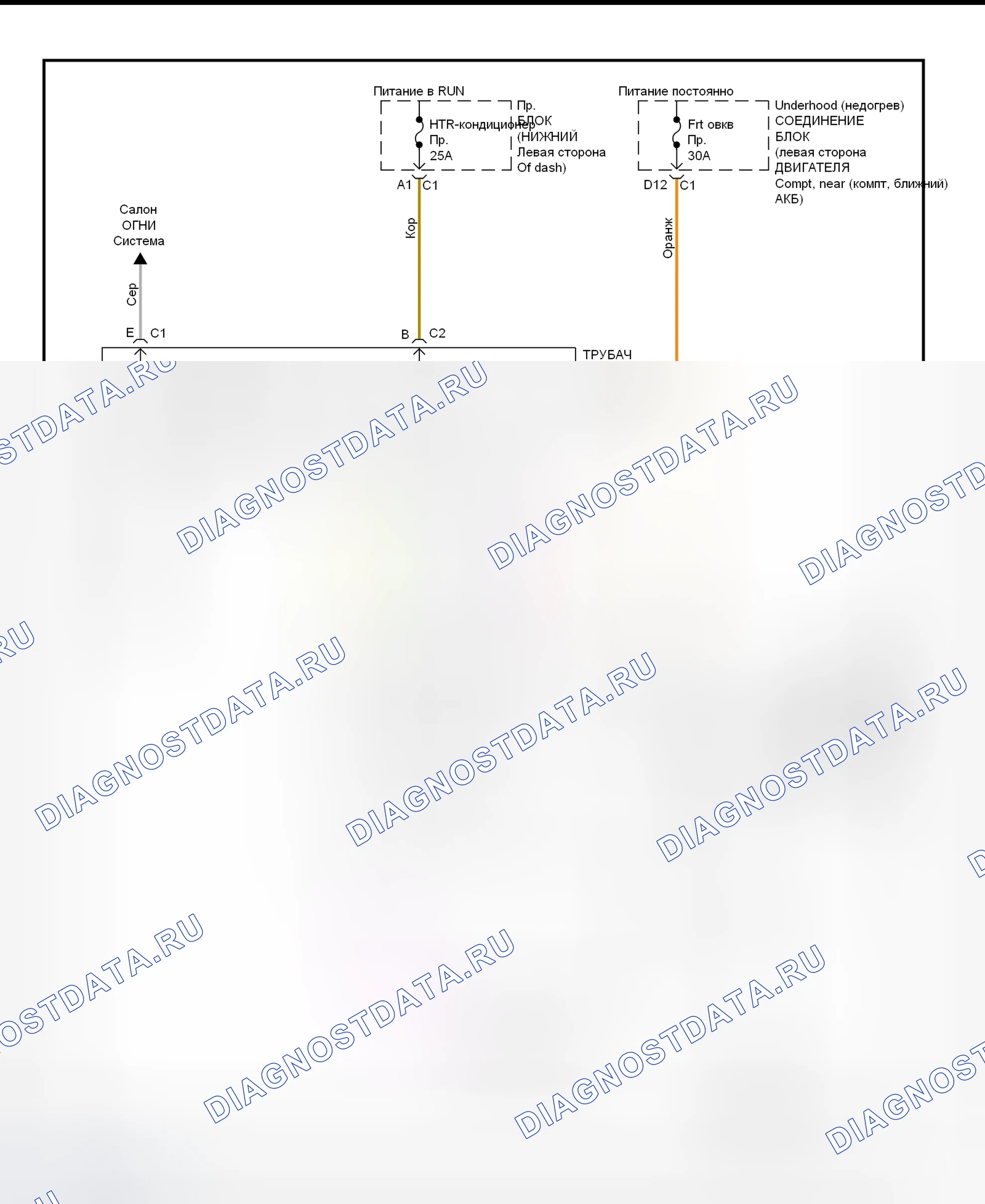 Рис. 7: Схема подключения системы нагревателей (Sierra и Silverado - новый стиль). Chevrolet Cavalier III