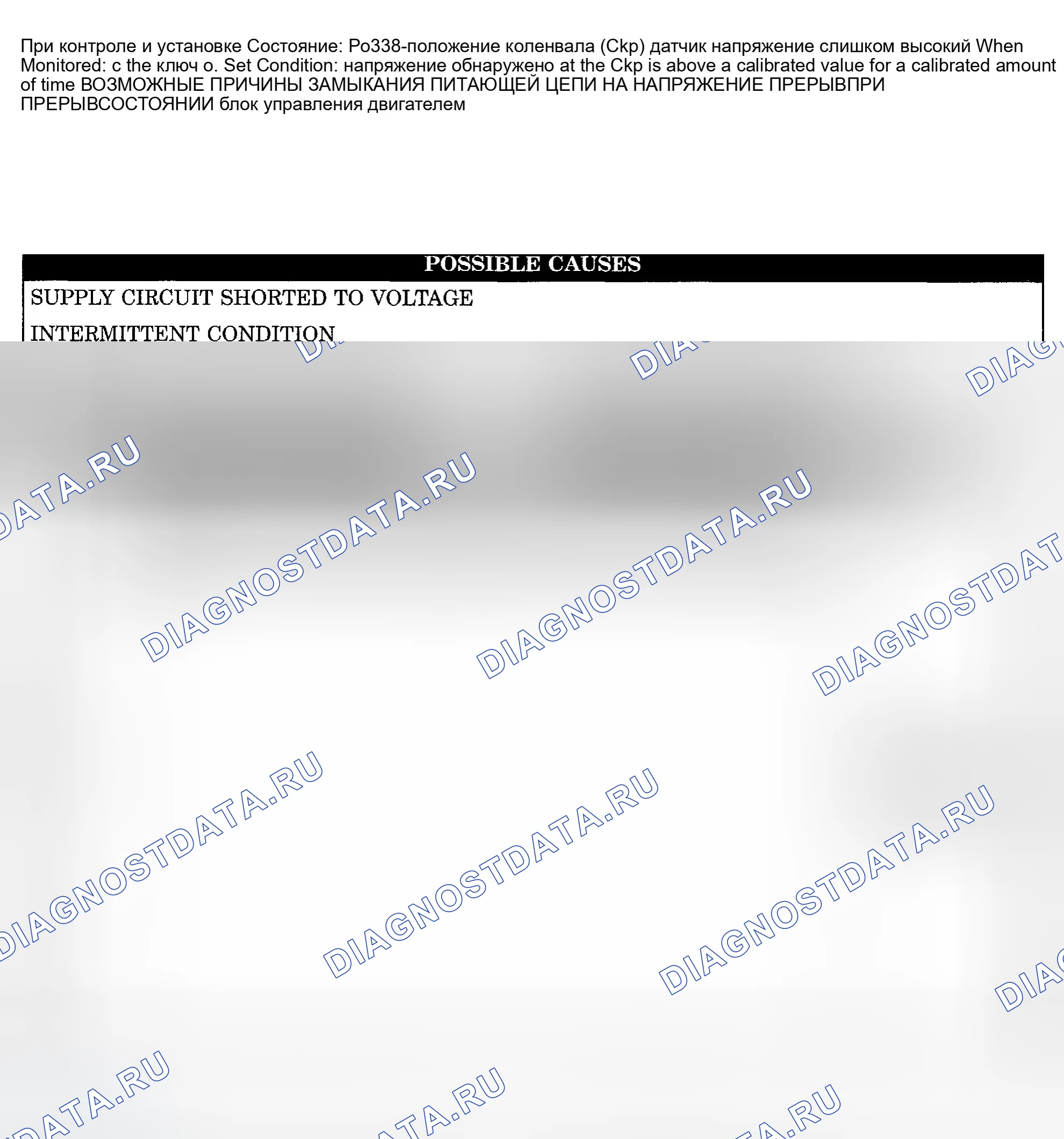 Рис. 879: расшифровка кода ошибки P0338: ДАТЧИК ПОЛОЖЕНИЯ КОЛЕНЧАТОГО ВАЛА (Ckp) СЛИШКОМ ВЫСОКИЙ. Dodge Pickup R3500 