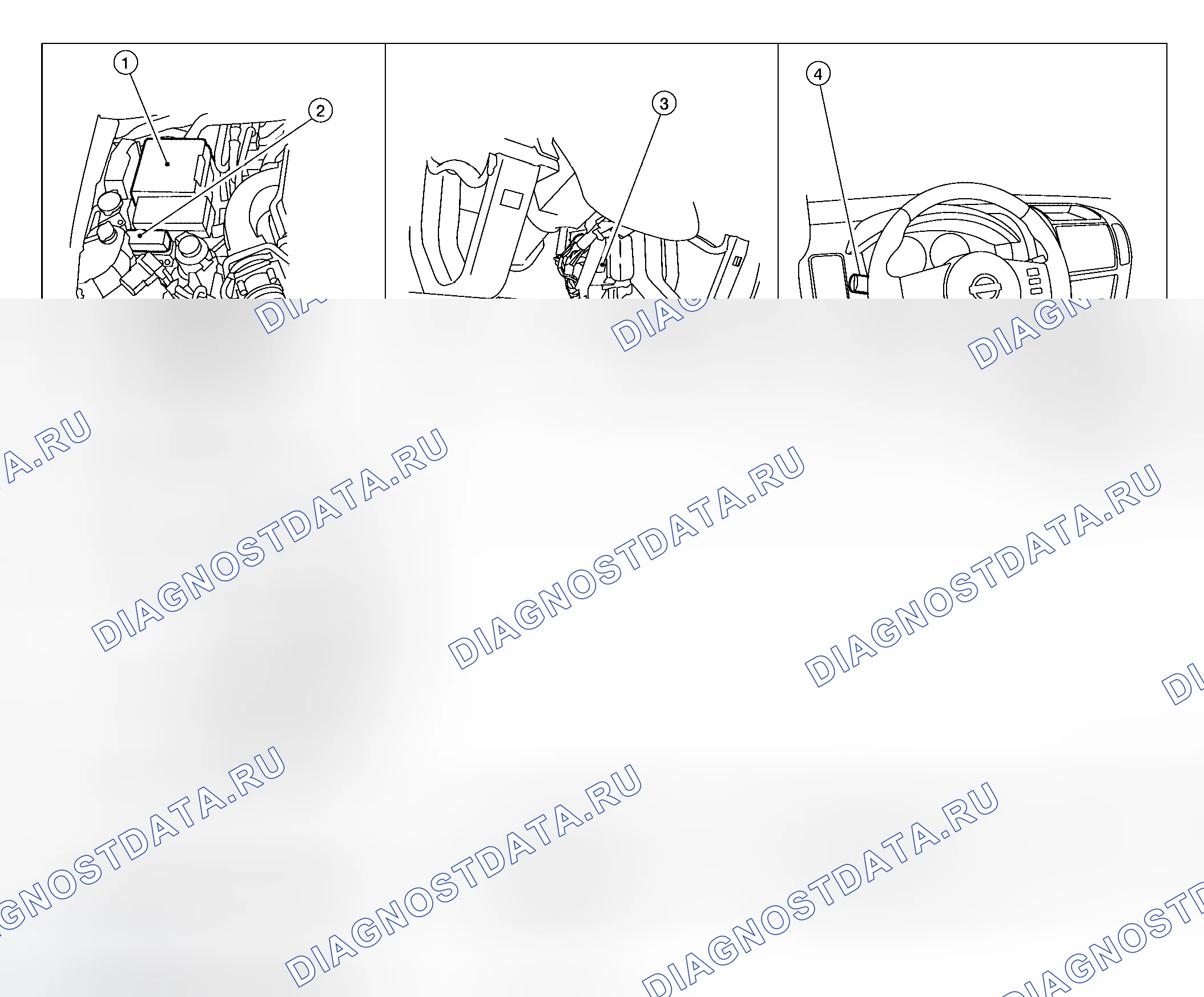 Рис. 44: Расположение компонентов и соединителей кабелей. Honda Odyssey I