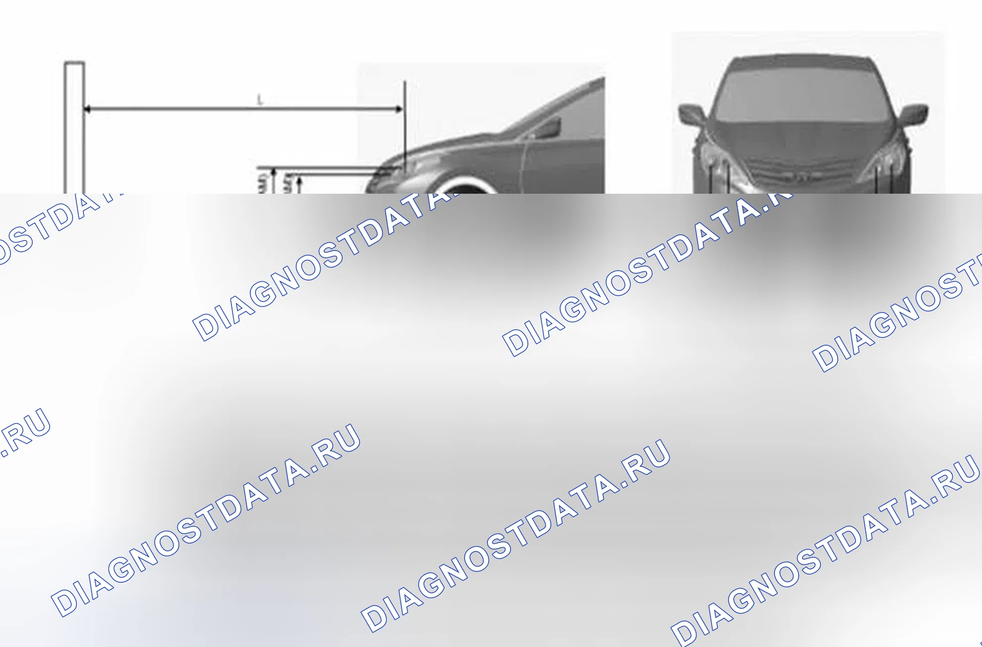 Рис. 45: Точка прицеливания фары и противотуманной фары. Hyundai Azera II