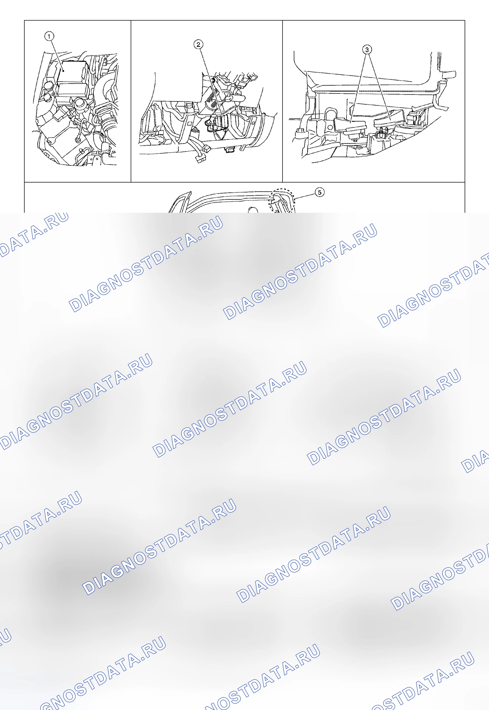 Рис. 205: Расположение компонентов и разъемов кабелей. Honda Odyssey I
