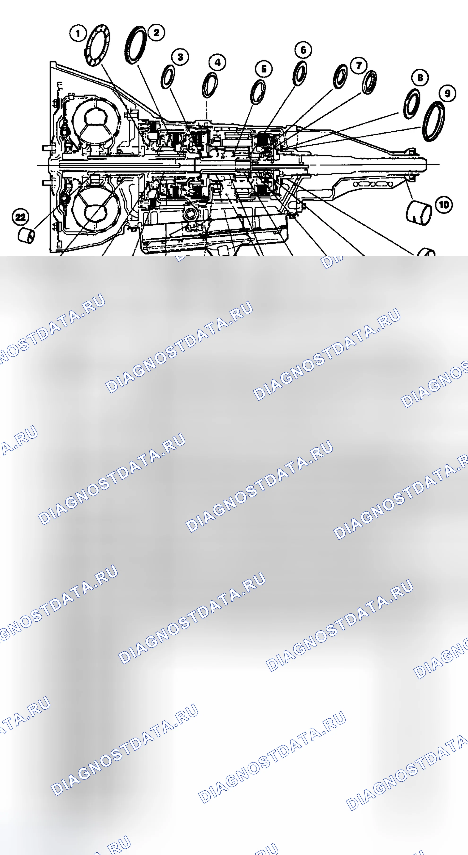 Рис. 397: Втулки, подшипник и фиксатор упорной шайбы. Ford Crown Victoria II
