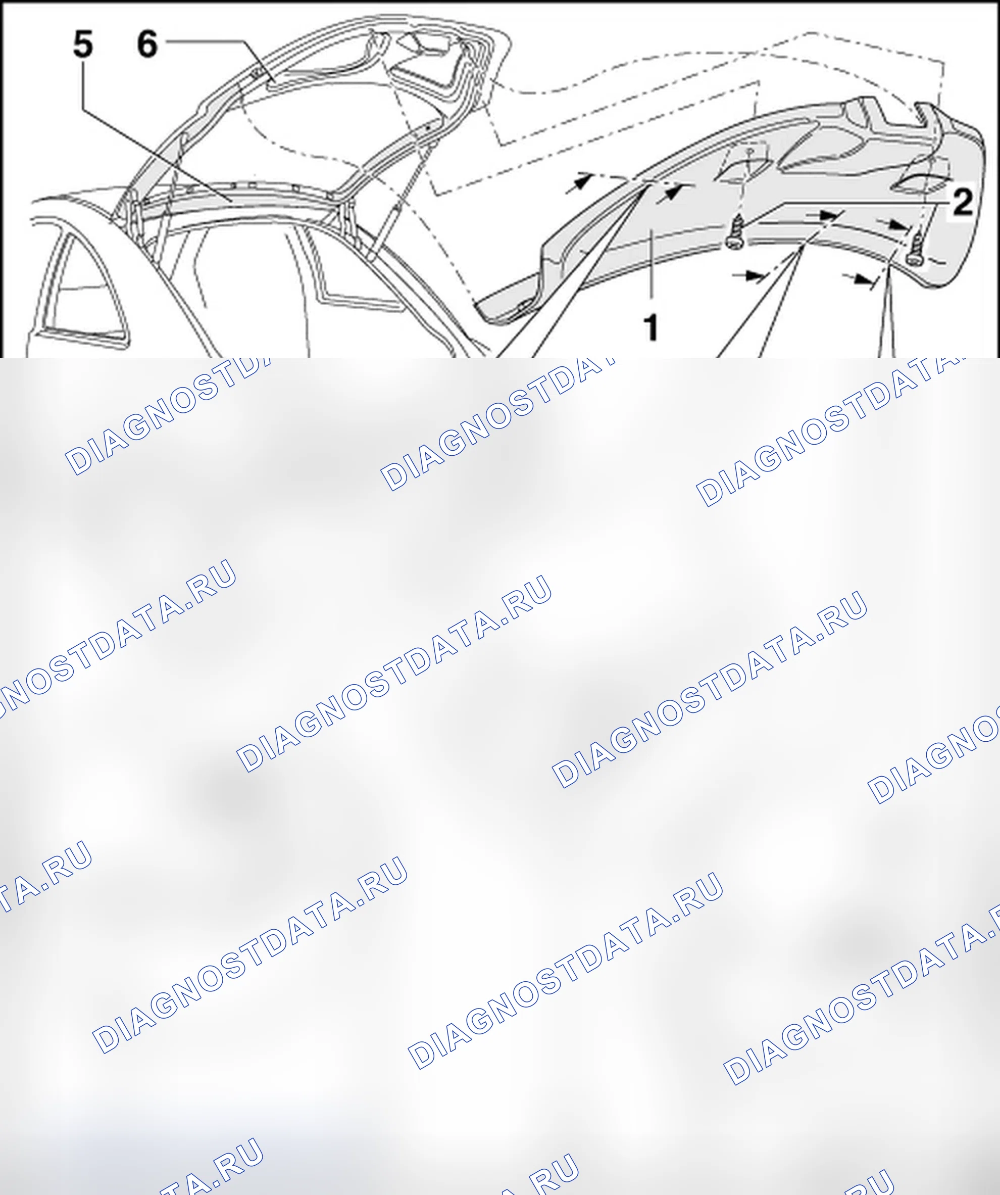 Рис. 9: ОБЗОР УЗЛА облицовки НИЖНЕЙ ЗАДНЕЙ КРЫШКИ ПО 11.2004. Volkswagen New Beetle A4