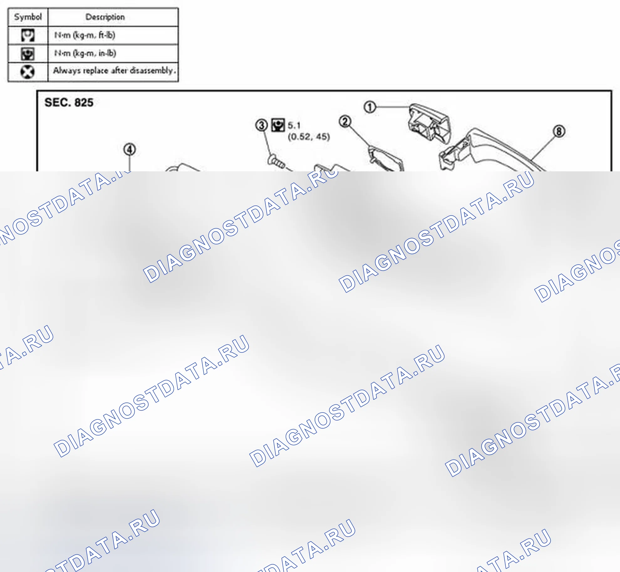Рис. 92: ВНЕШНЯЯ РУКОЯТКА. Разнесенный вид. Infiniti FX35 II