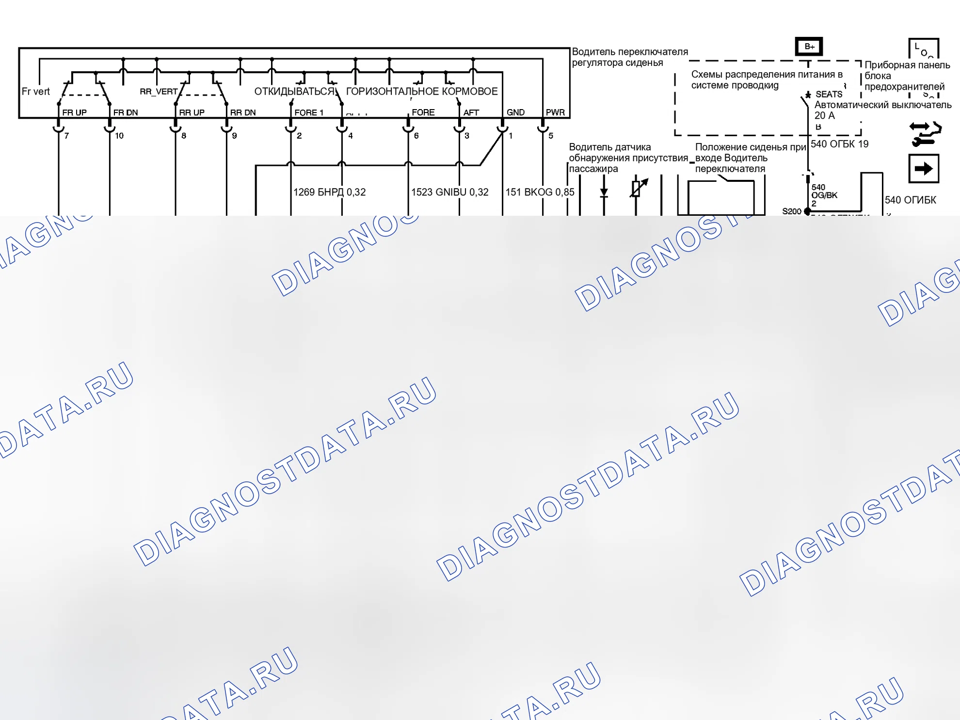 Рис. 3: Схема силовых кресел (Post VIN6G2VX12G74L253068). Hyundai XG I рестайлинг