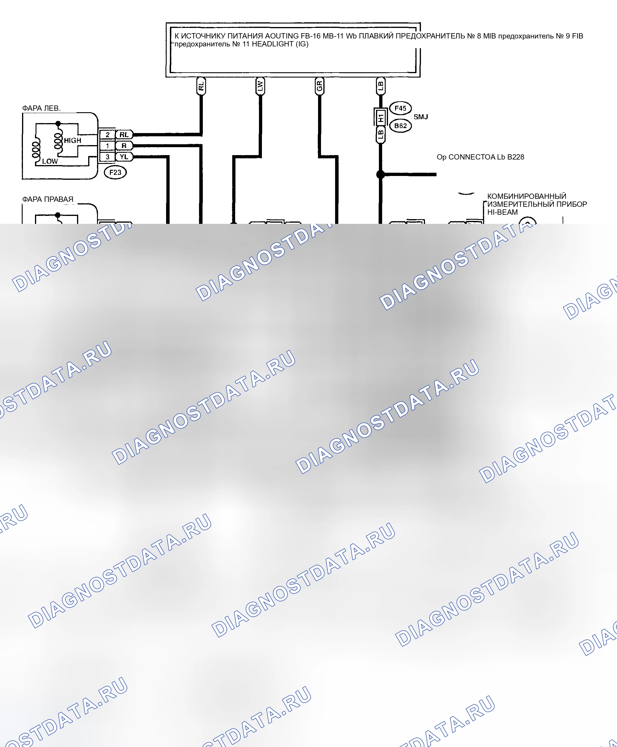 Рис. 63: Схема фар и задних фонарей (модель 2-фары). Subaru Legacy BE/BH/BT