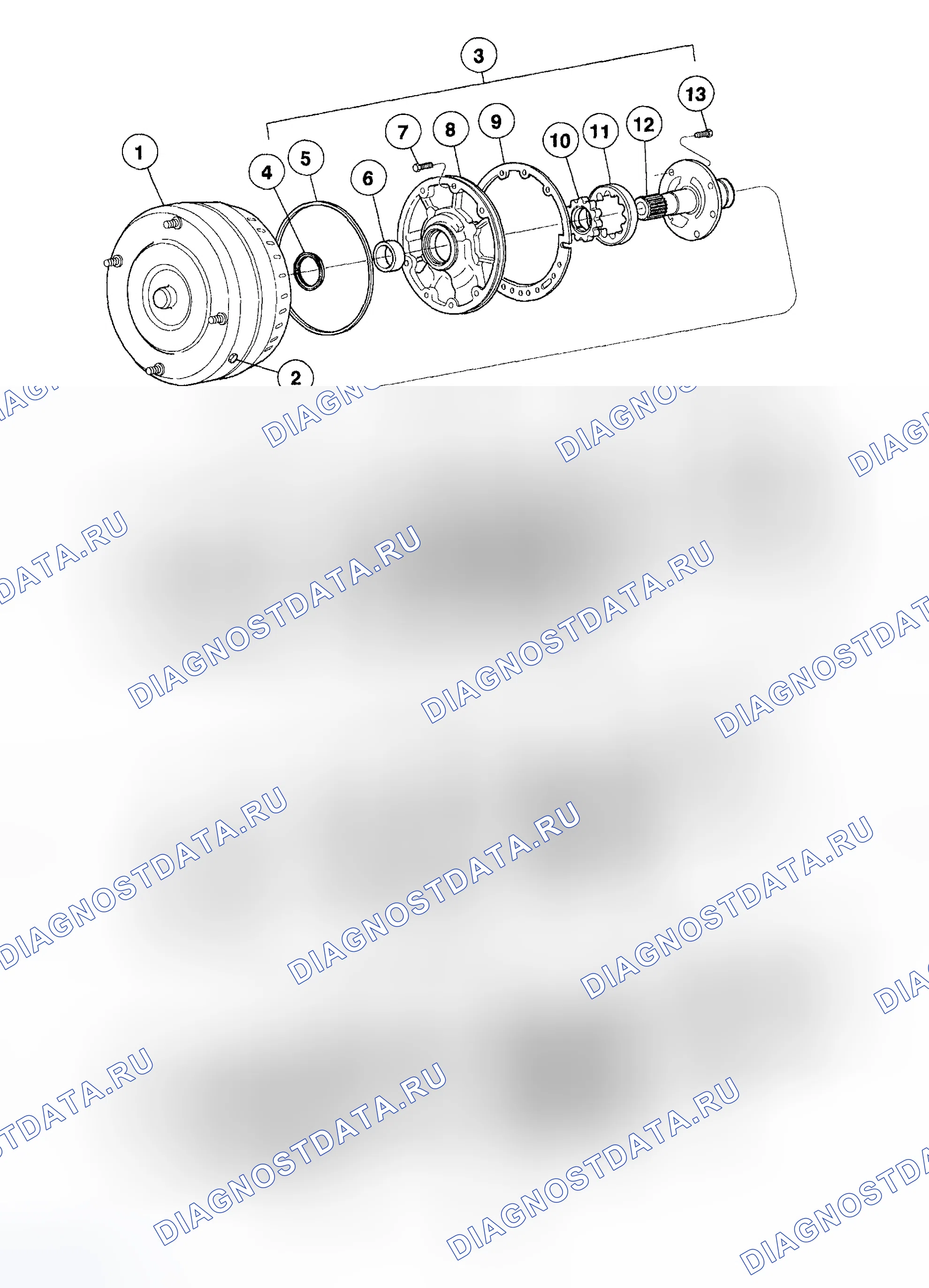 Рис. 572: Автоматическая коробка передач 4r70w - разобранный вид. Mazda Flair II