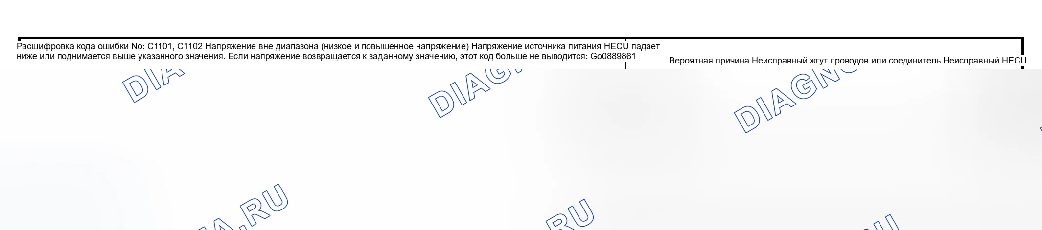 Рис. 48: расшифровка кода ошибки C1101, C1102: Напряжение вне диапазона (низкое и повышенное напряжение). Hyundai Tiburon II