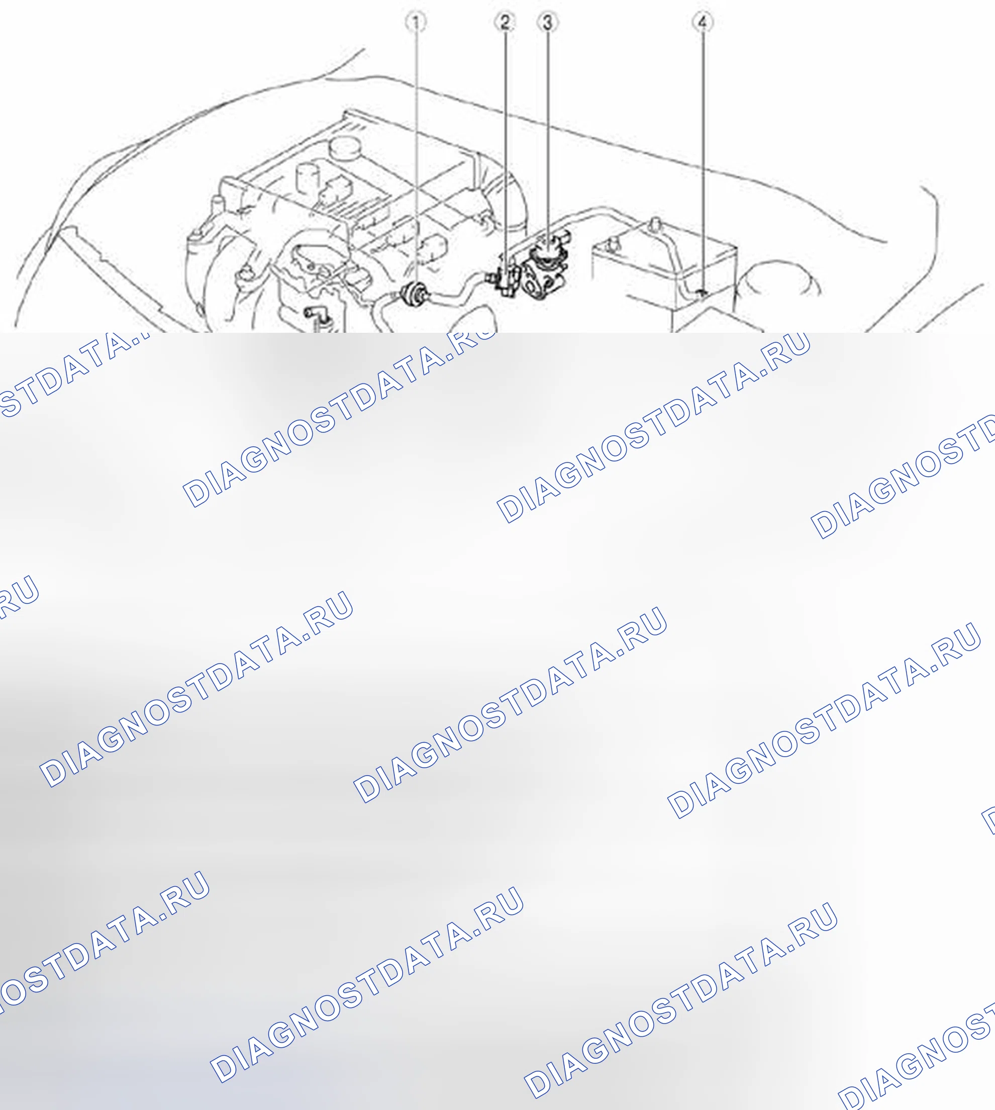 Рис. 46: Расположение компонентов системы выбросов - сторона моторного отсека. Mazda 3 BL рестайлинг