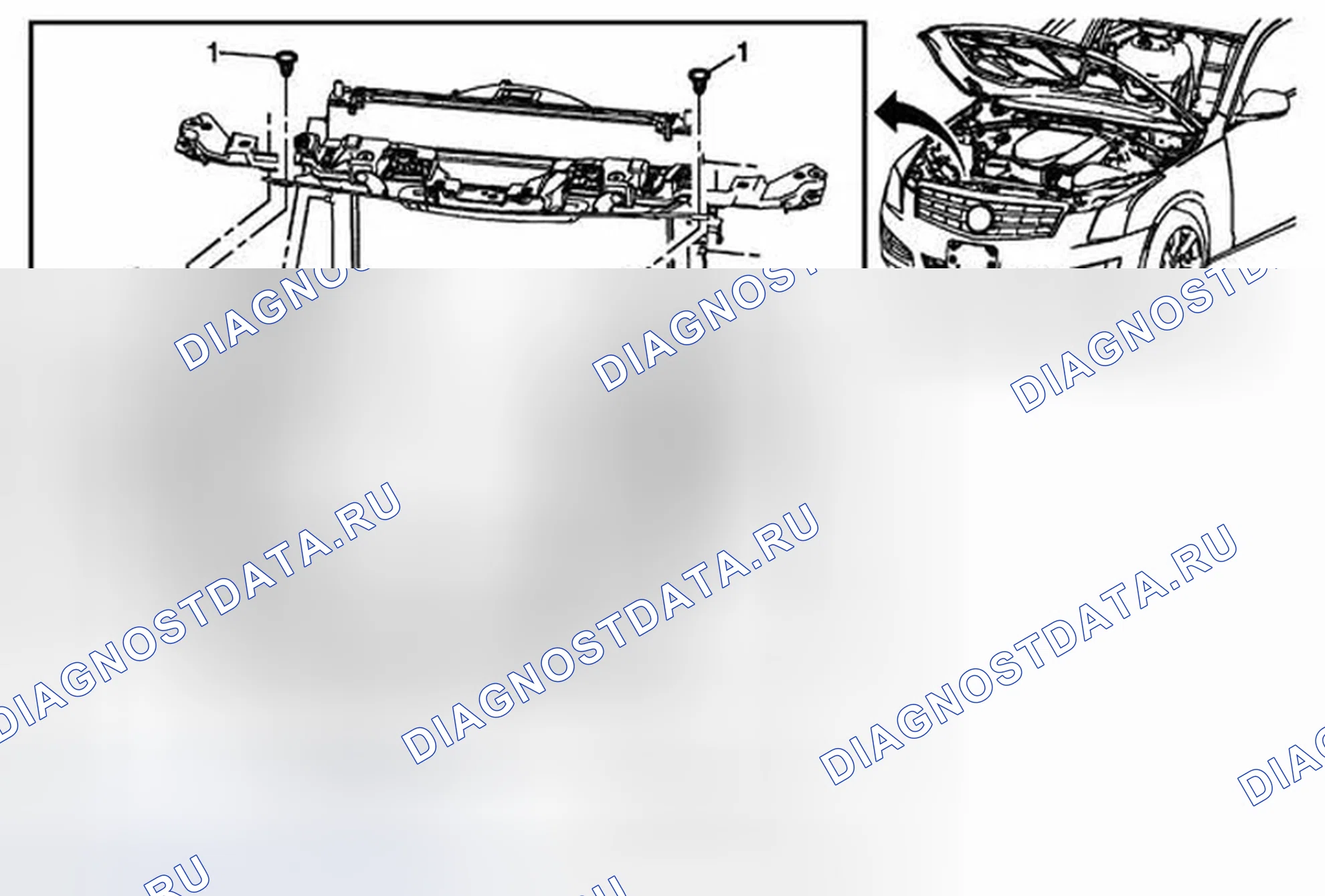 Рис. 26: Замена нижней перегородки и дефлектора радиатора (Lcv, Lfx). Cadillac ATS I