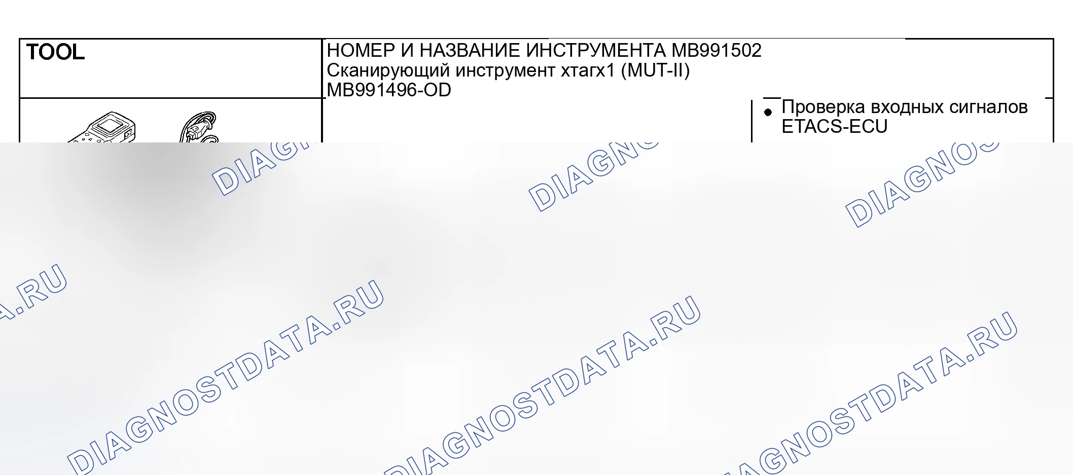 Рис. 1: СПЕЦИАЛЬНЫЕ ИНСТРУМЕНТЫ. Mitsubishi Lancer IX рестайлинг