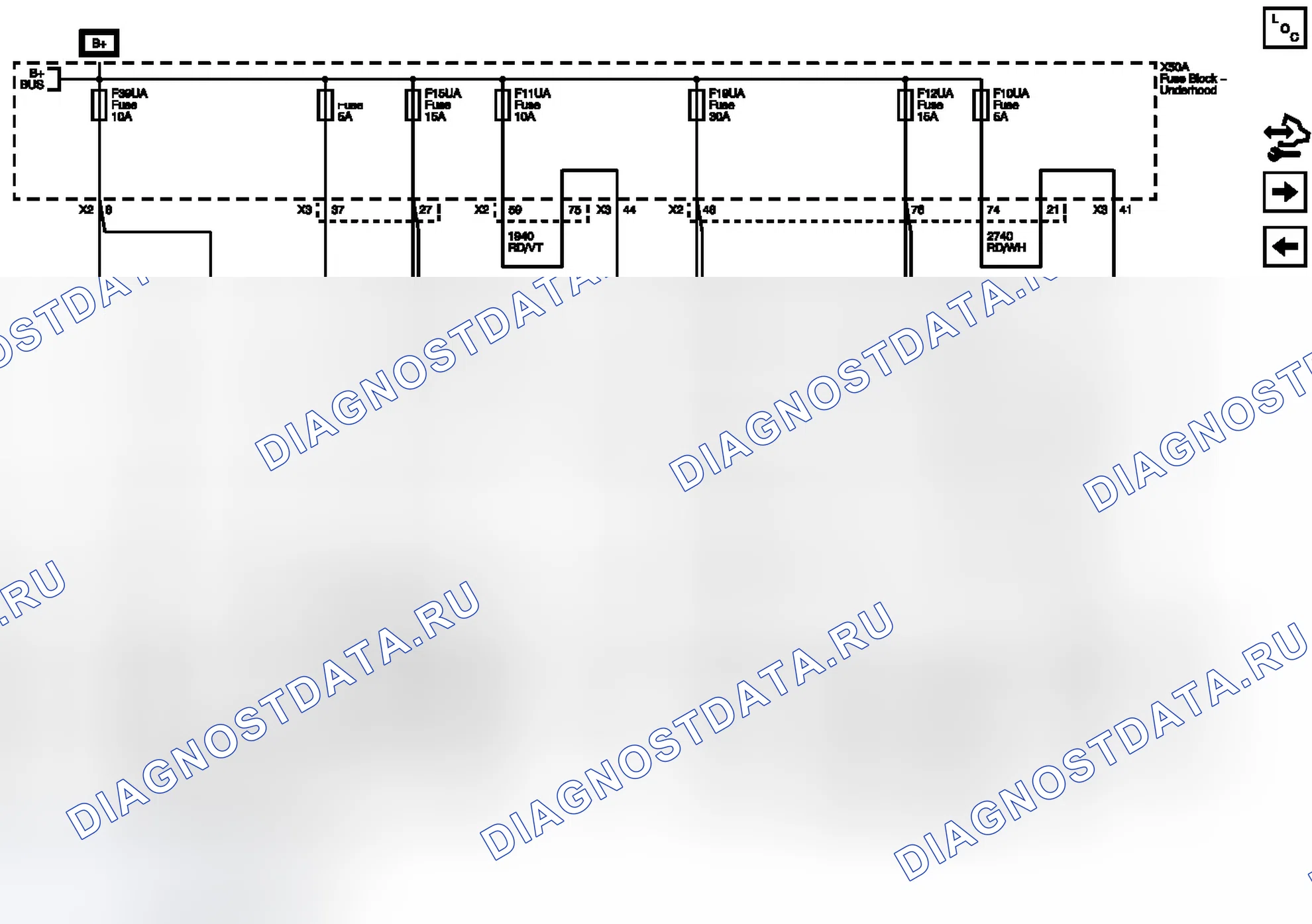 Рис. 175: Схемы подключения предохранителей F10UA, F11UA, F12UA, F15UA, F17UA, F19UA и F39UA. Chevrolet Volt I