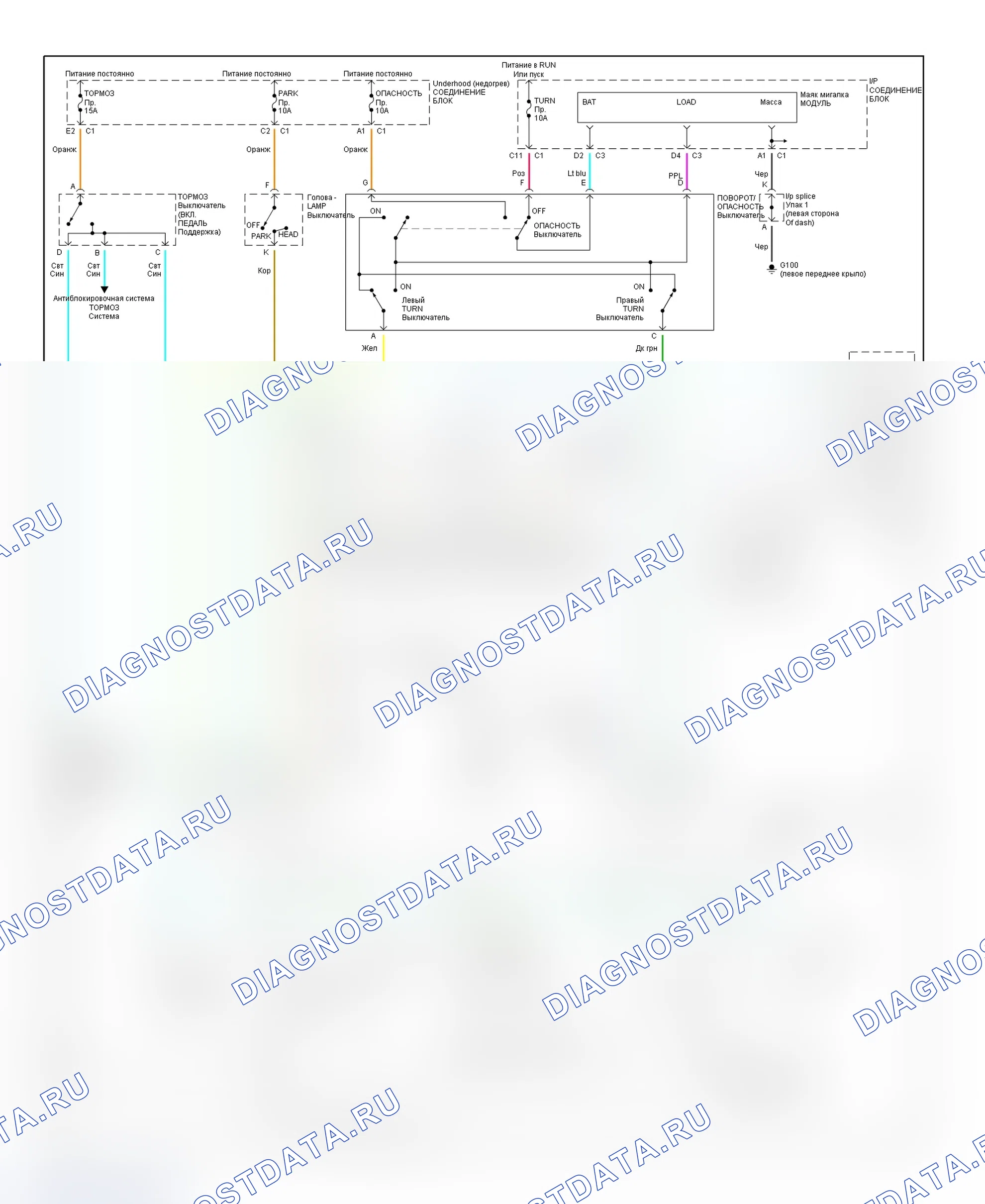 Рис. 41: Схема подключения внешнего освещения (Saturn Wagon). Pontiac Grand Prix VI