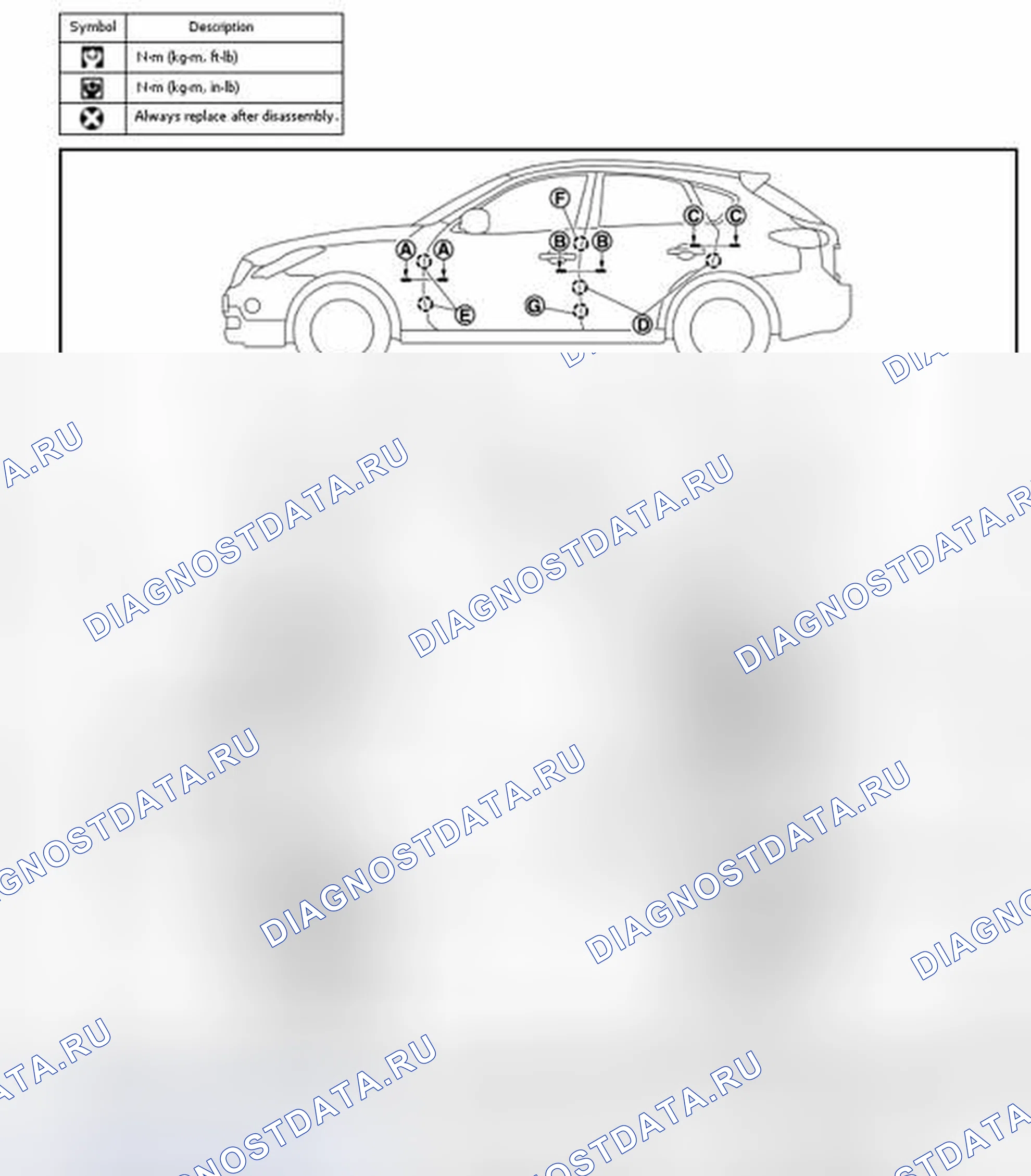 Рис. 48: ДВЕРЬ В СБОРЕ: Регулировка. Infiniti EX37 I