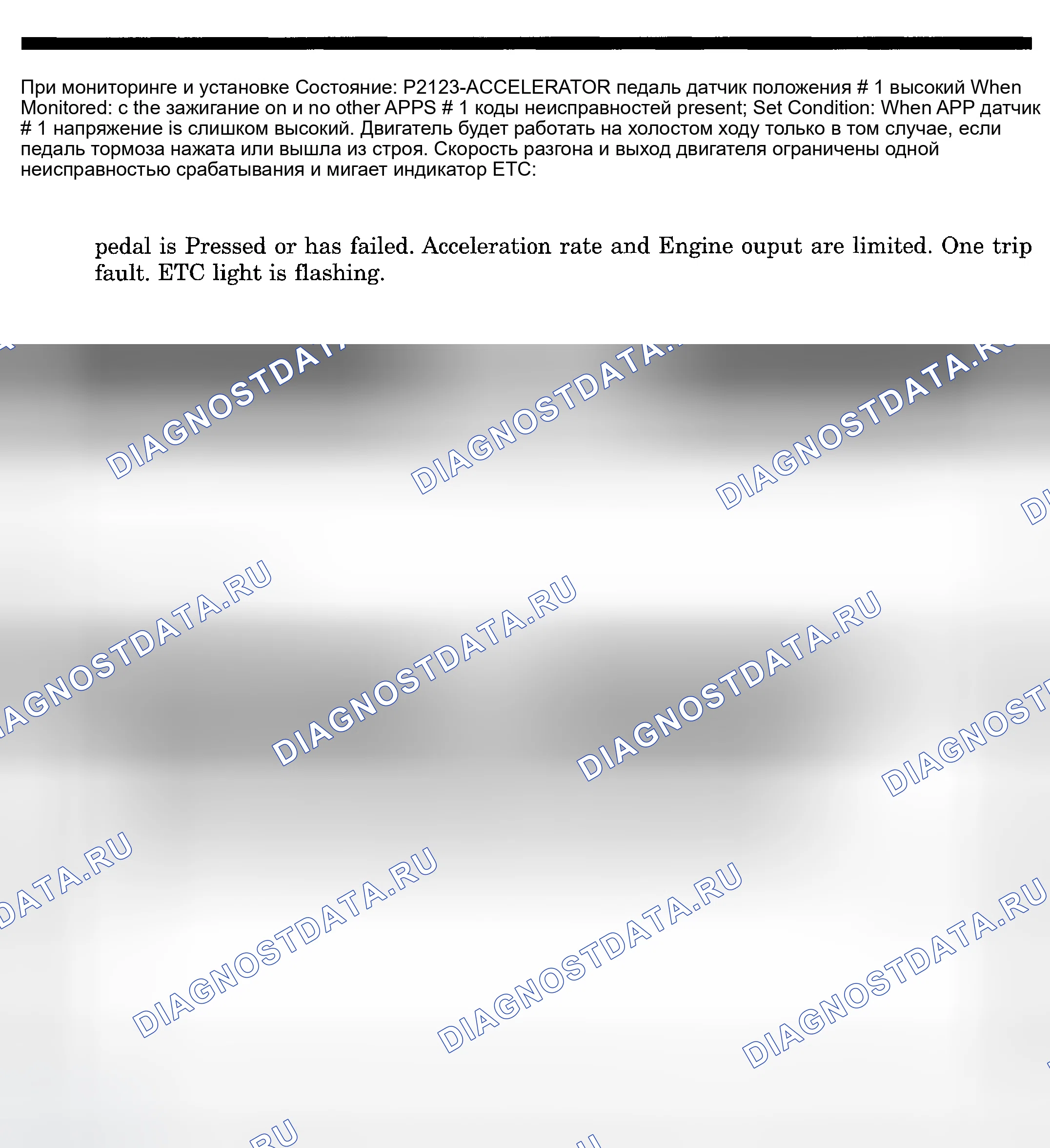 Рис. 706: расшифровка кода ошибки P2123: ДАТЧИК ПОЛОЖЕНИЯ ПЕДАЛИ АКСЕЛЕРАТОРА № 1 ВЫСОКИЙ. Dodge Pickup R1500 