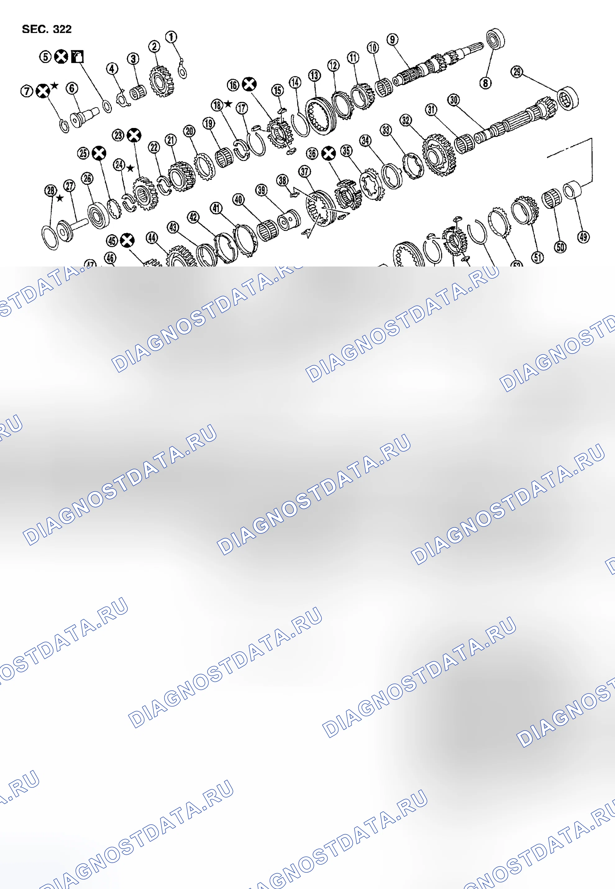 Рис. 4: КОМПОНЕНТЫ ЗУБЧАТОЙ ПЕРЕДАЧИ. Nissan Sentra B15