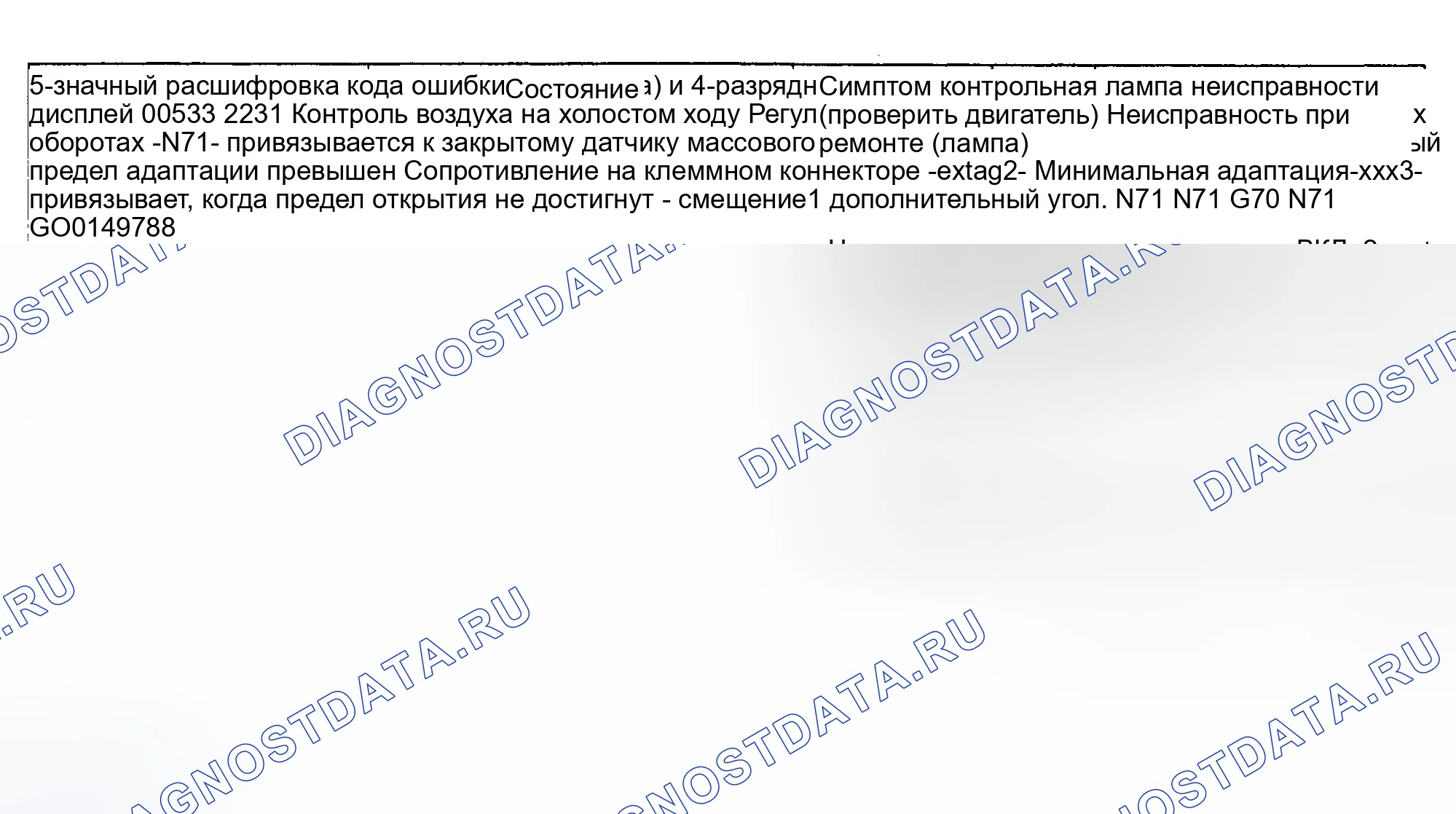 Рис. 26: расшифровка кода ошибки 00533 / 2231 - РЕГУЛИРОВАНИЕ ВОЗДУХА НА ХОЛОСТОМ ХОДУ. Audi S4 C4