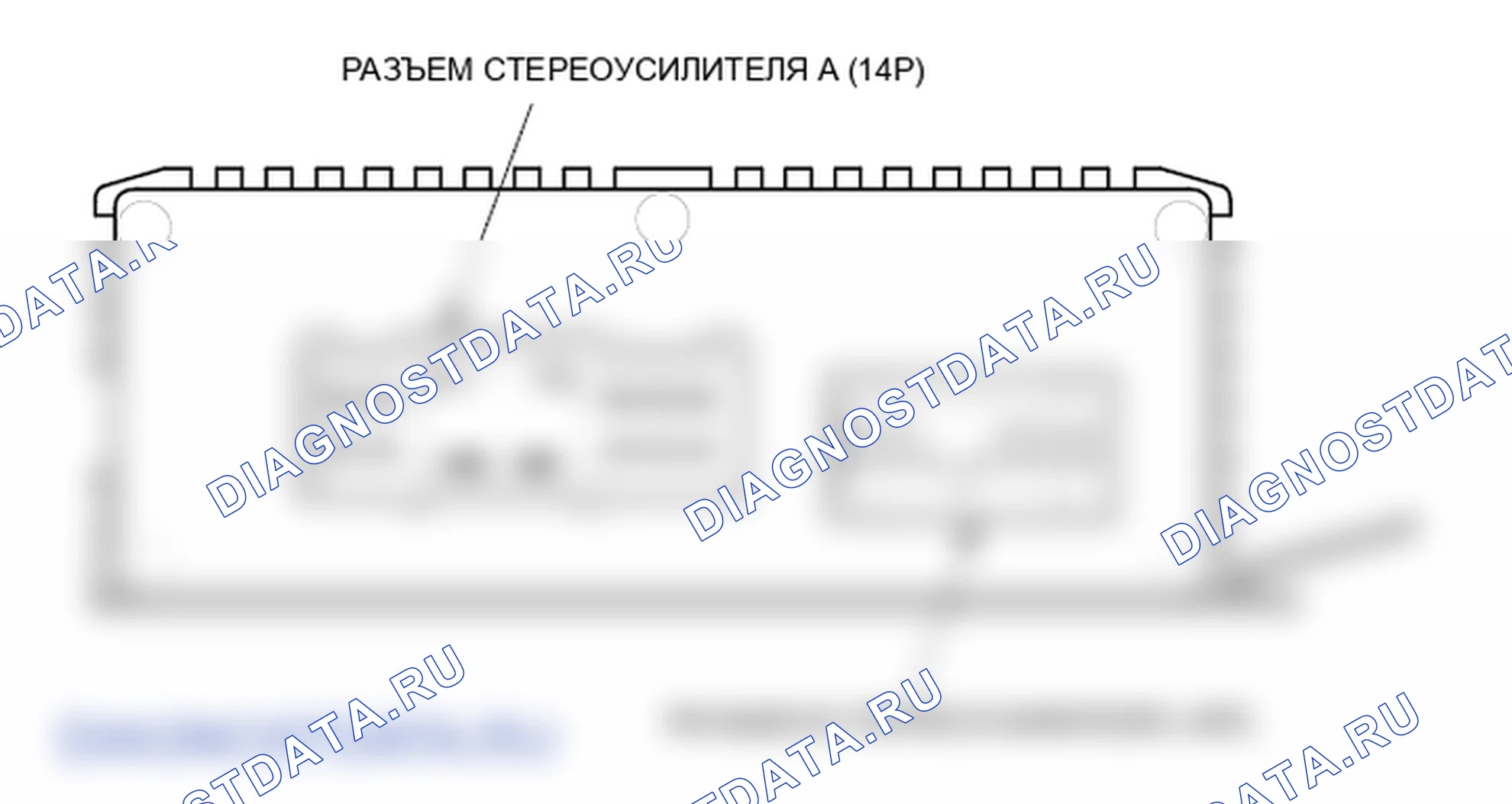 Рис. 39: Входы и выходы разъема стереоусилителя (модели EX и SC). Honda Element YH2 рестайлинг 2